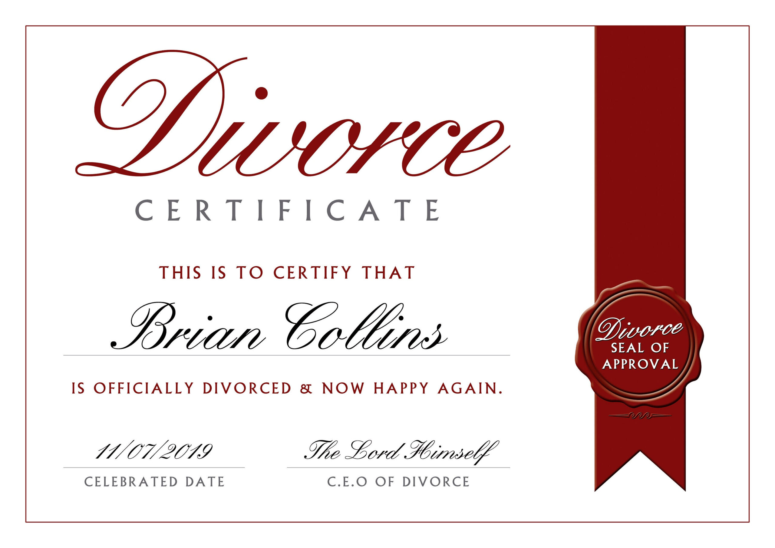 sample divorce certificate template