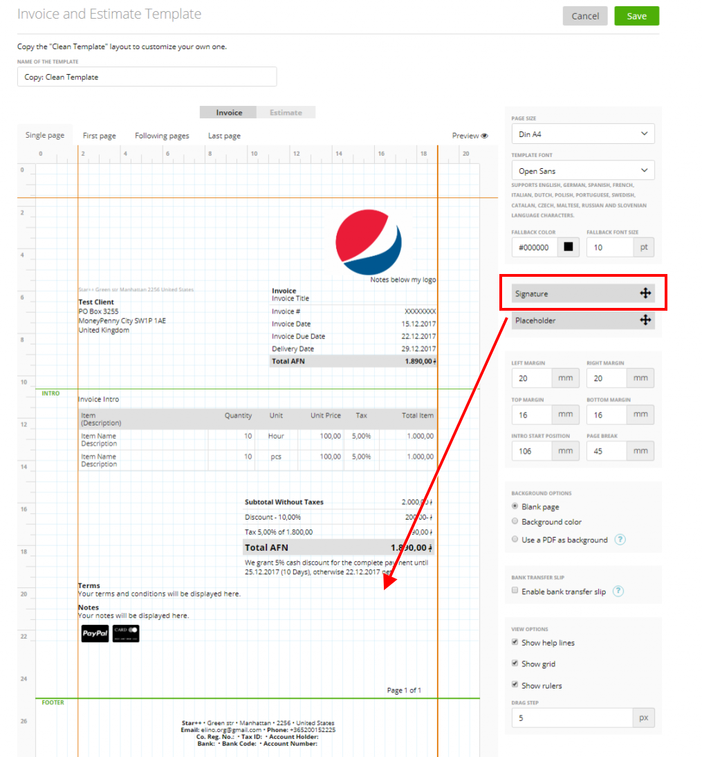 sample invoice with signature template