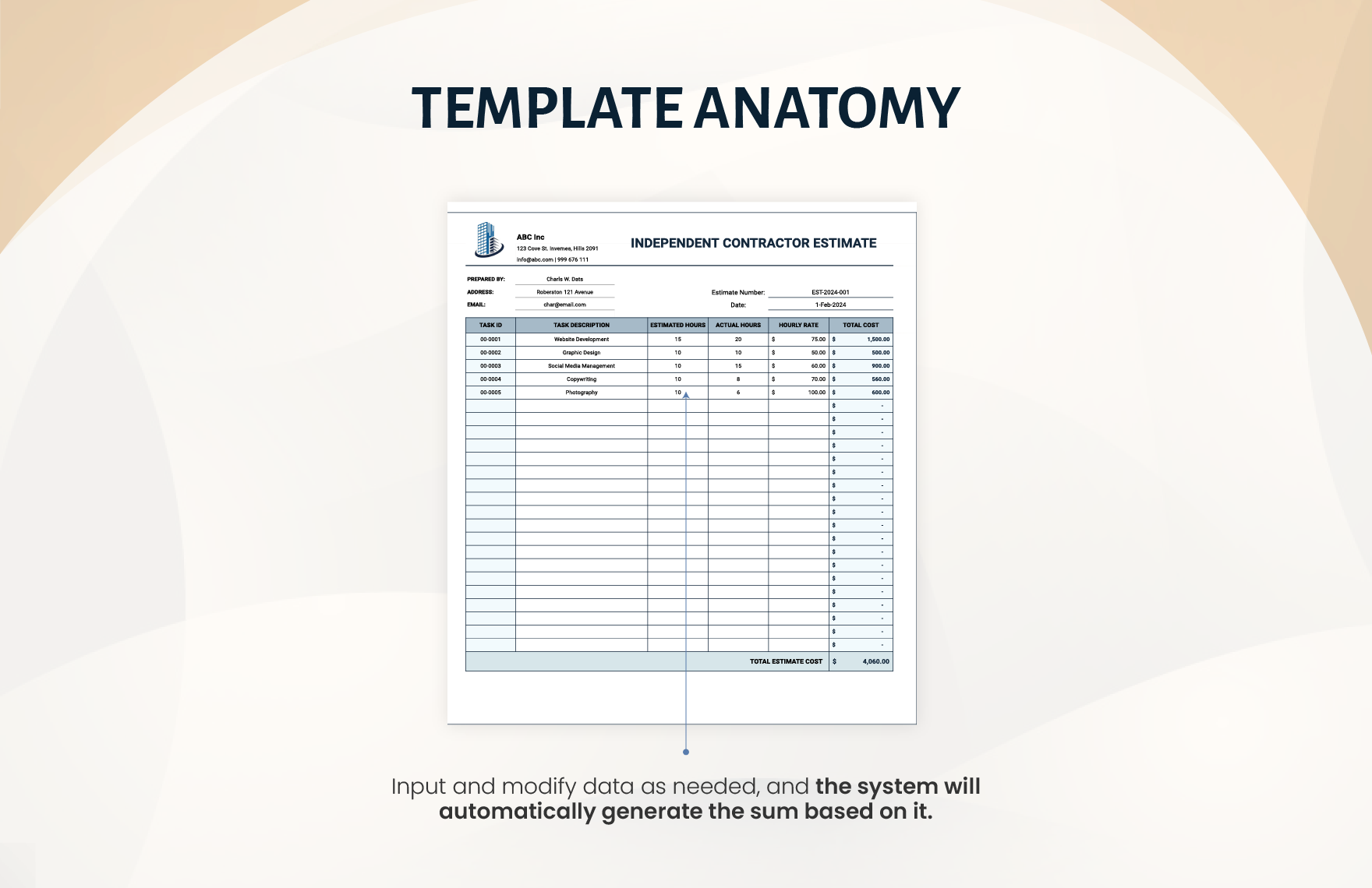 sample independent contractor estimate template