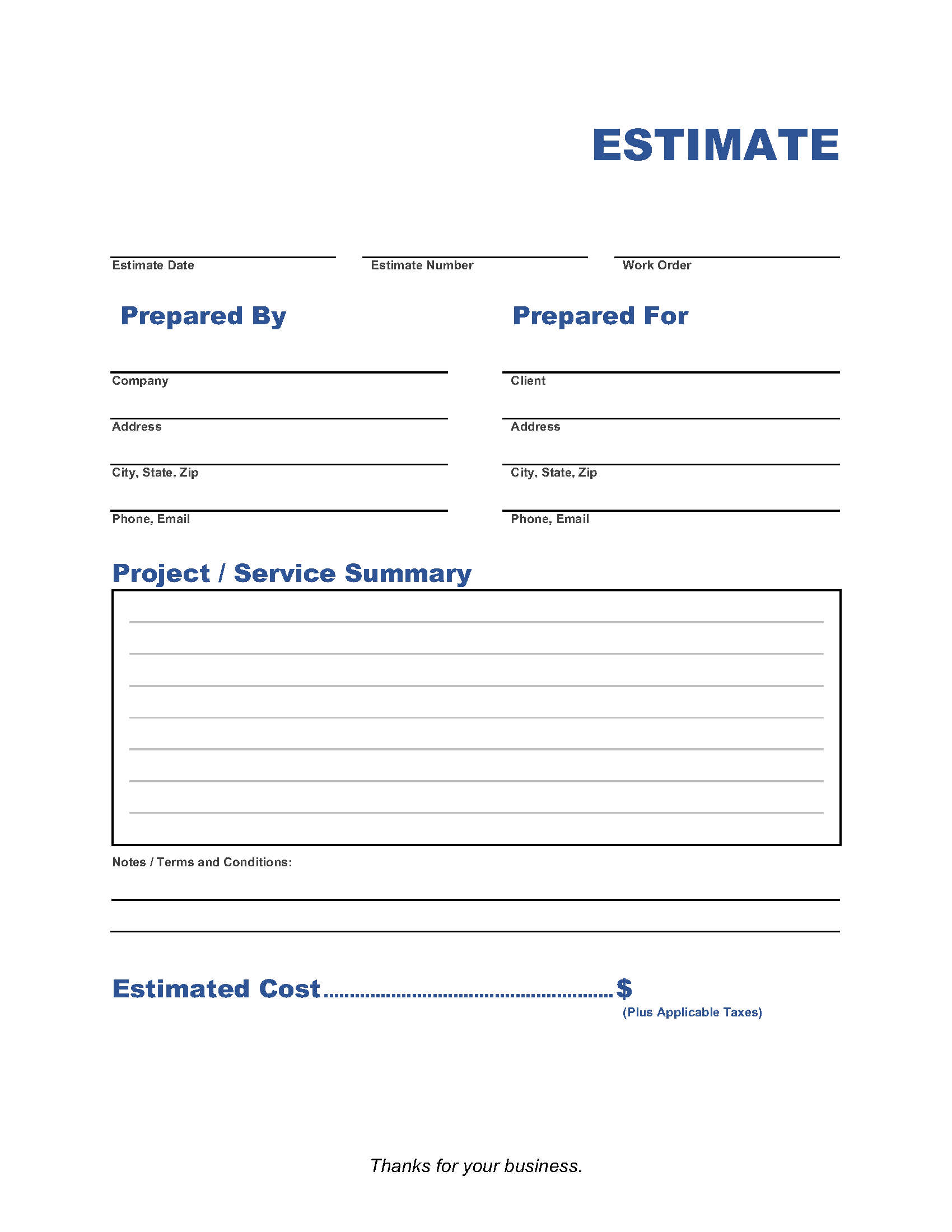 sample independent contractor estimate template