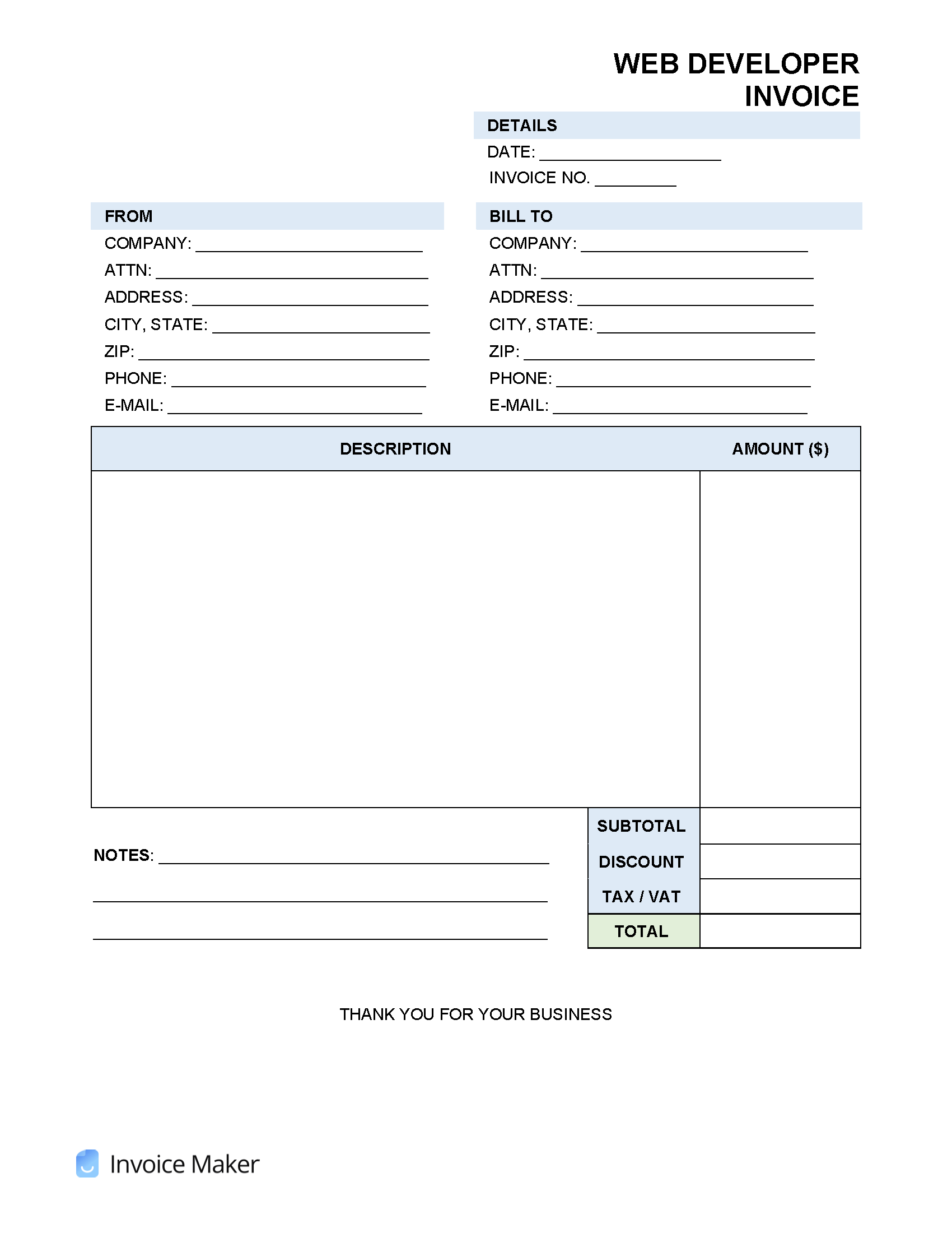 self employed blank invoice template