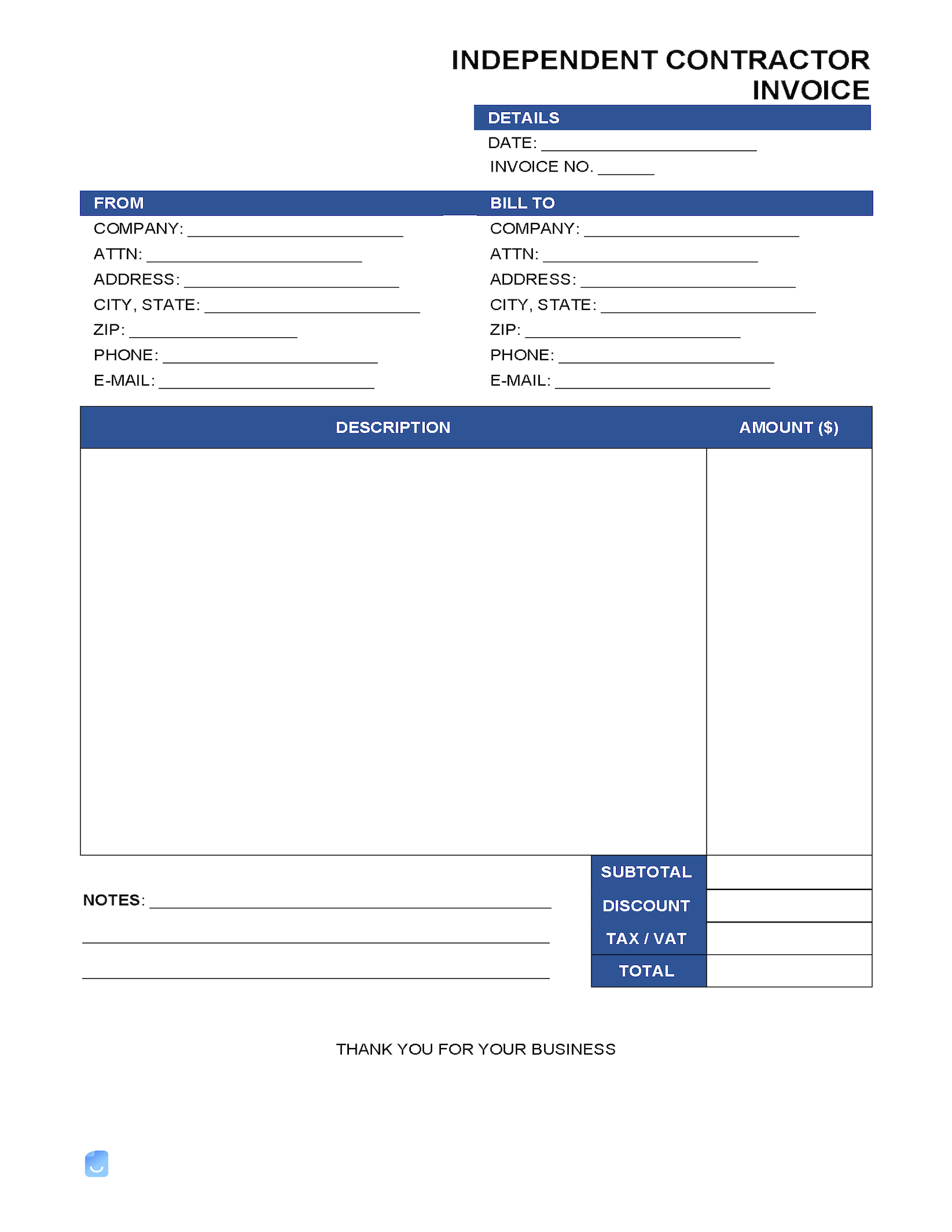 self employed contractor invoice template