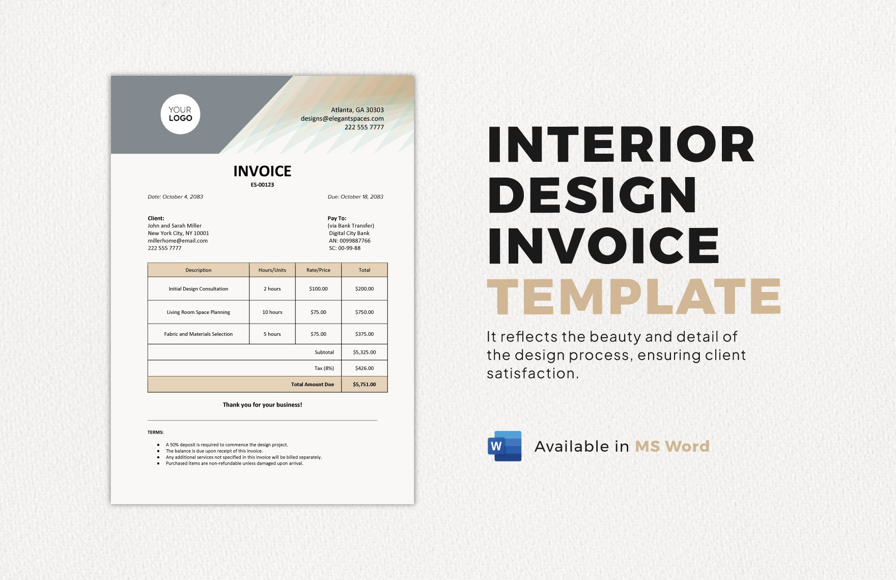 interior design invoice template