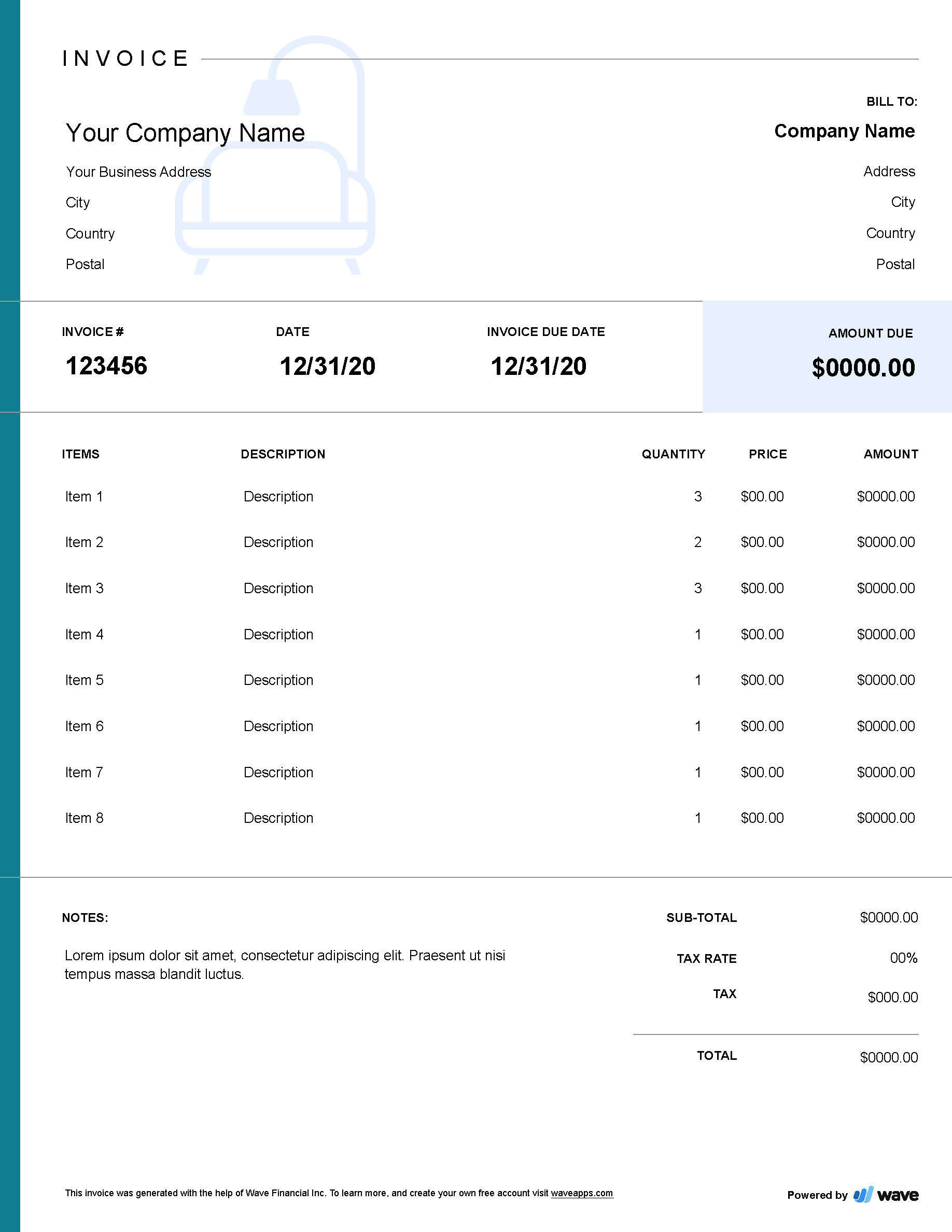 interior design invoice template