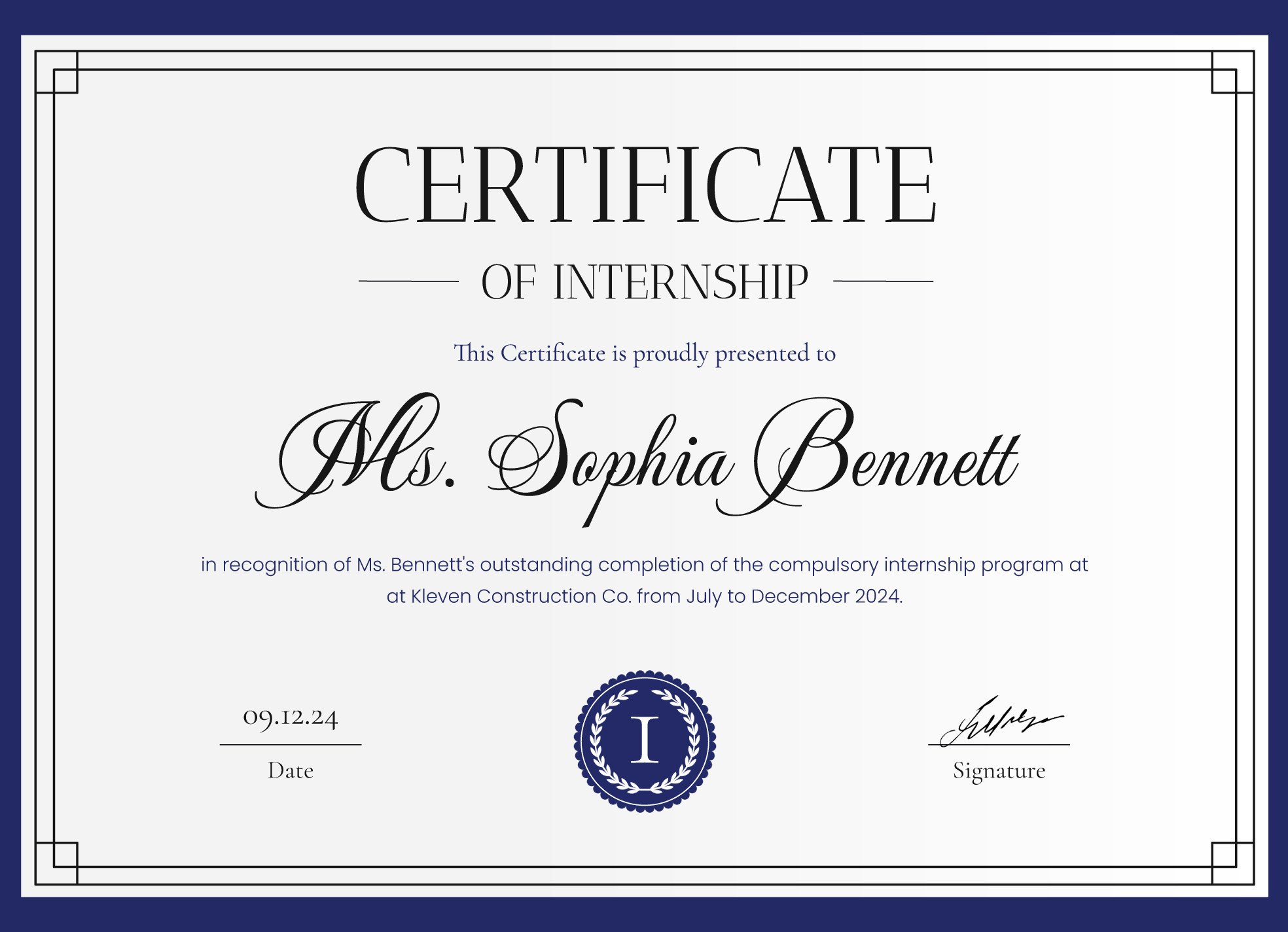 sample internship completion certificate template