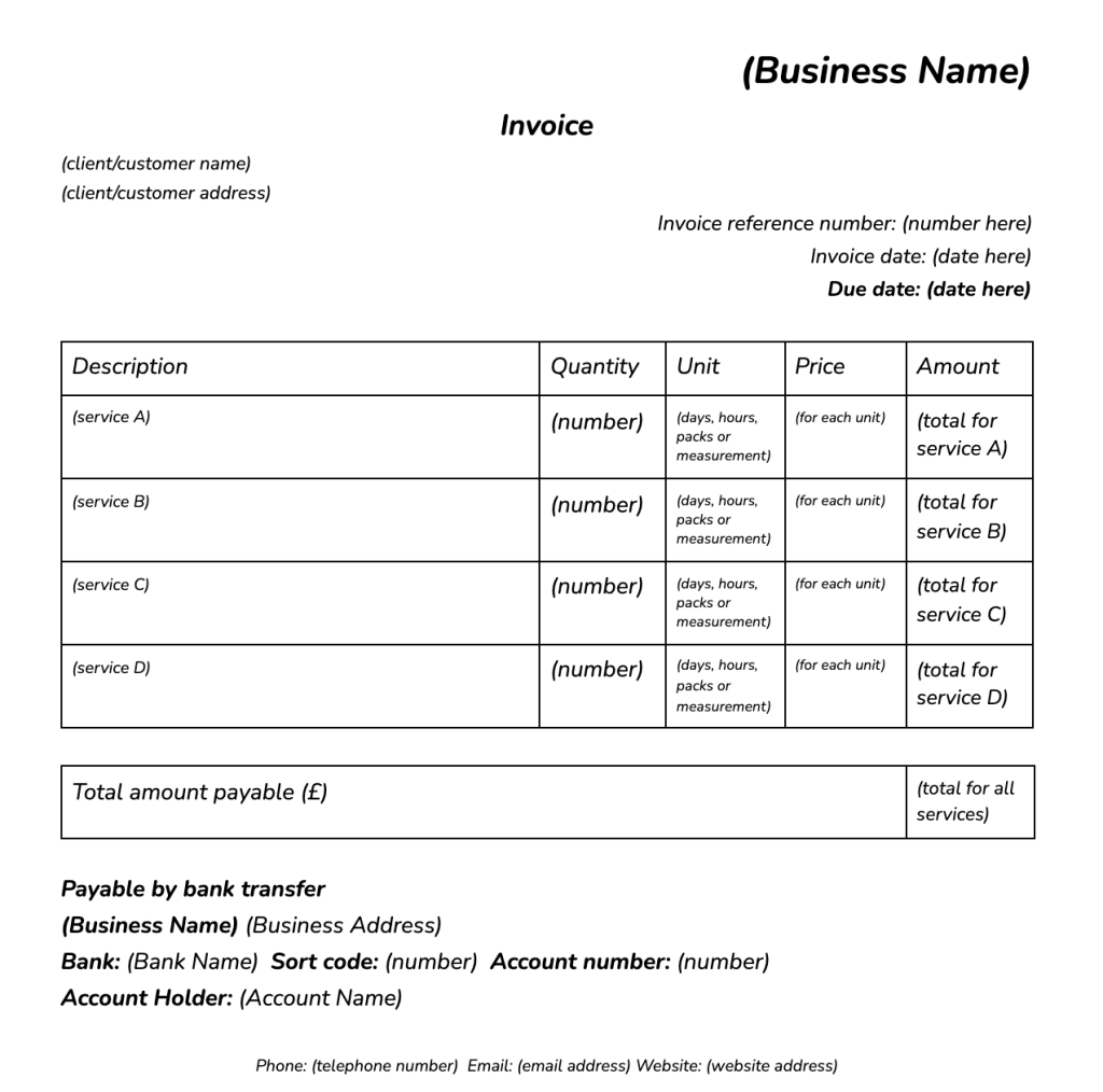 self employed cleaner invoice template