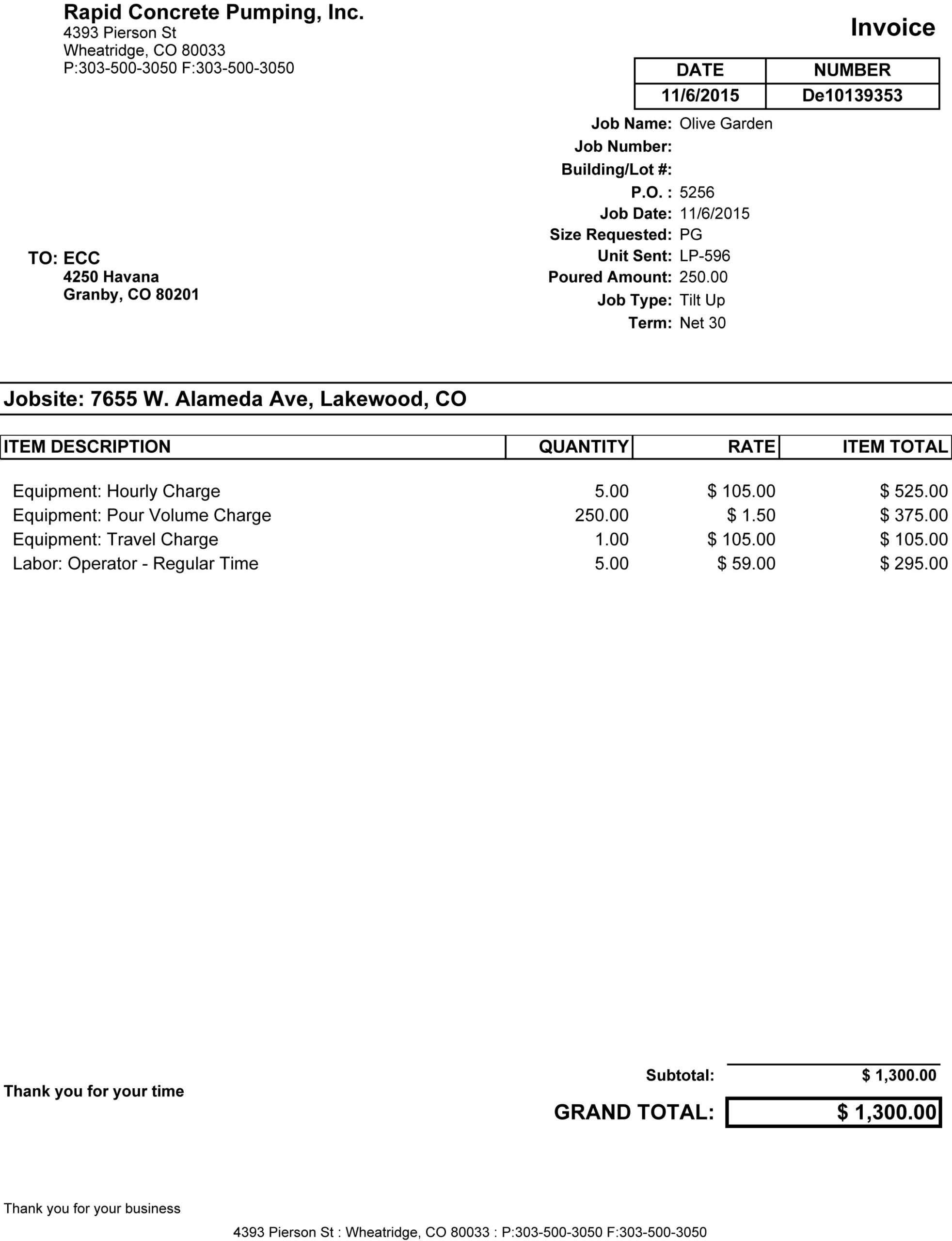 sample concrete invoice template