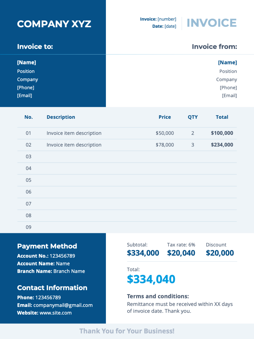 sample invoice with terms and conditions template