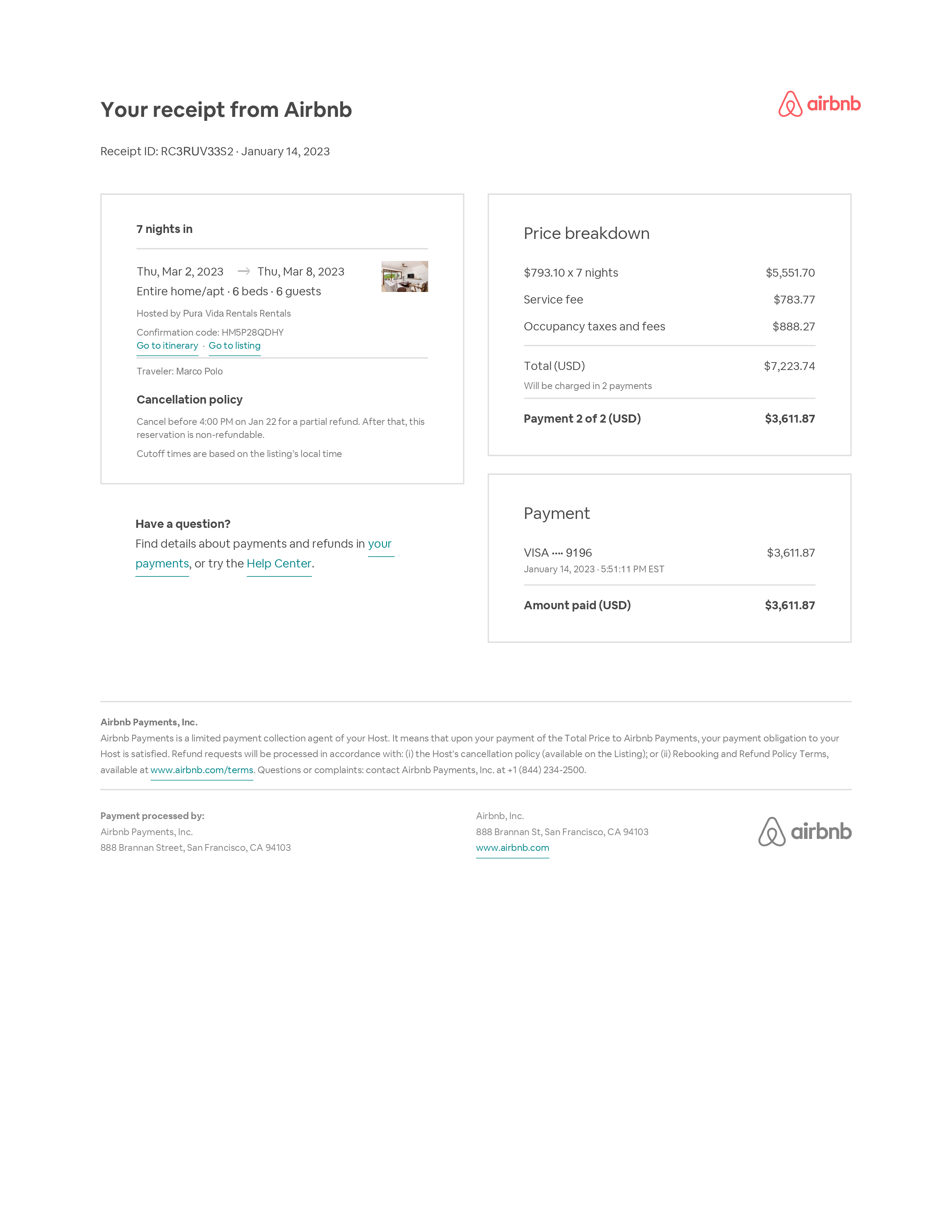 sample airbnb invoice template