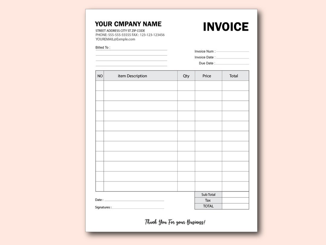 self employed blank invoice template