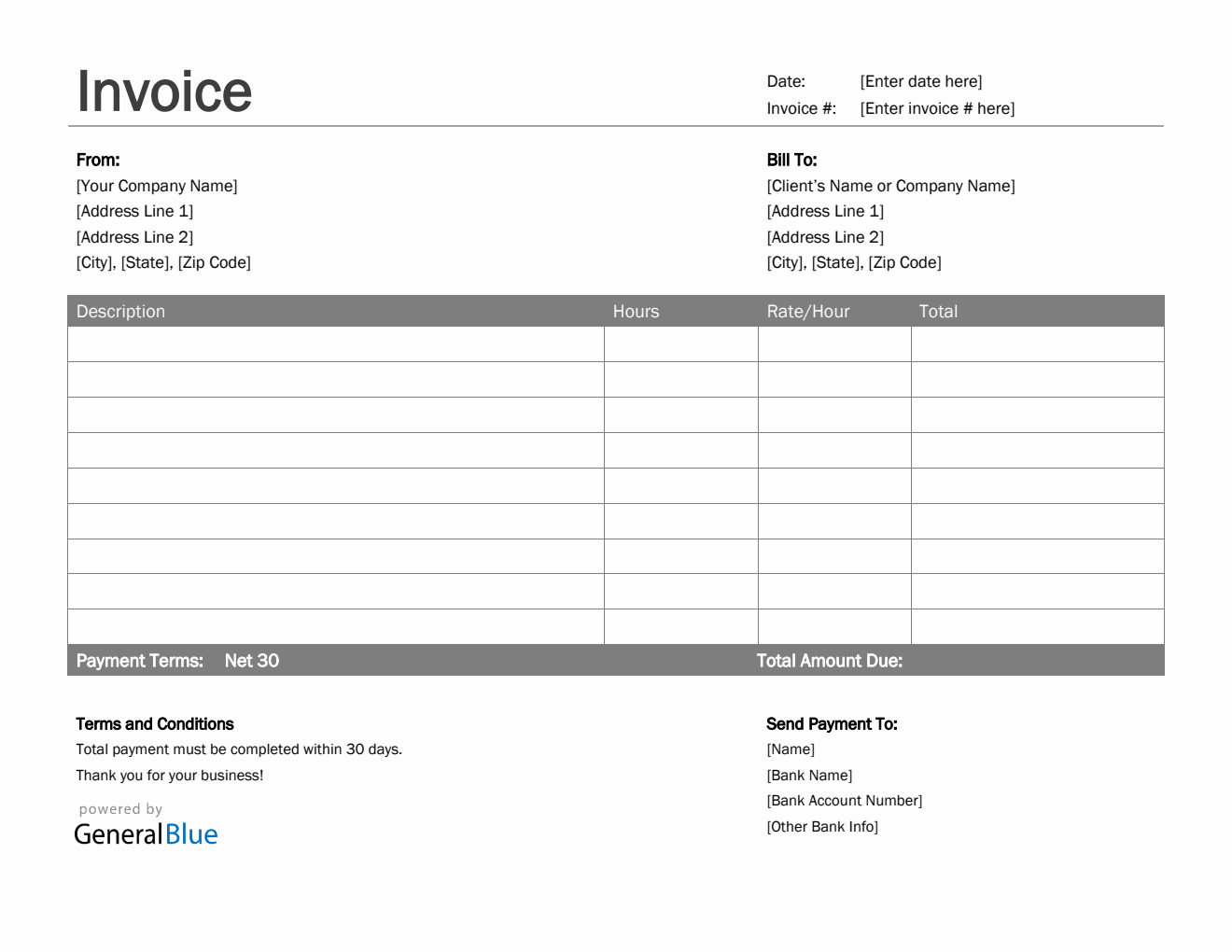 self employed blank invoice template