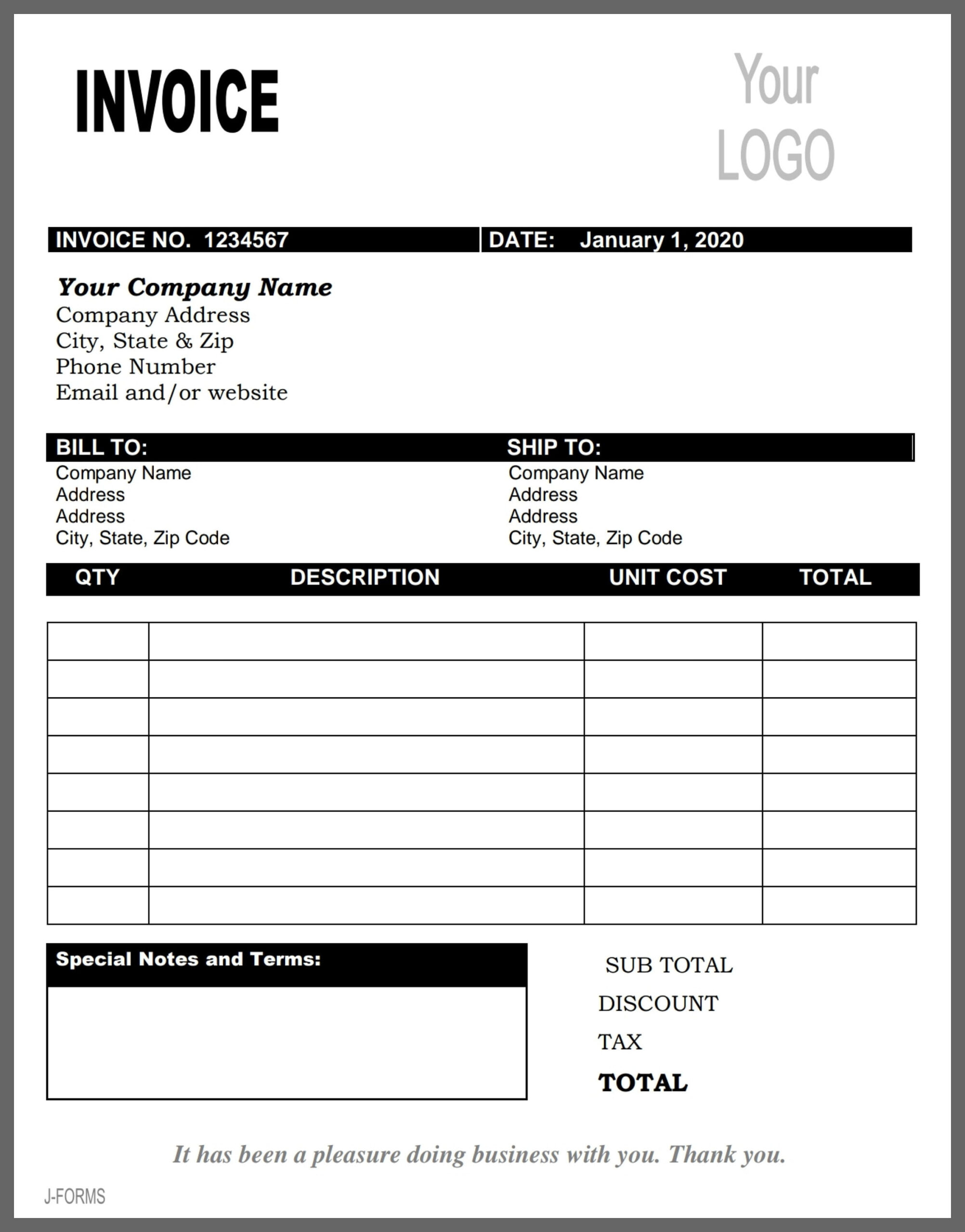 sample invoice form template