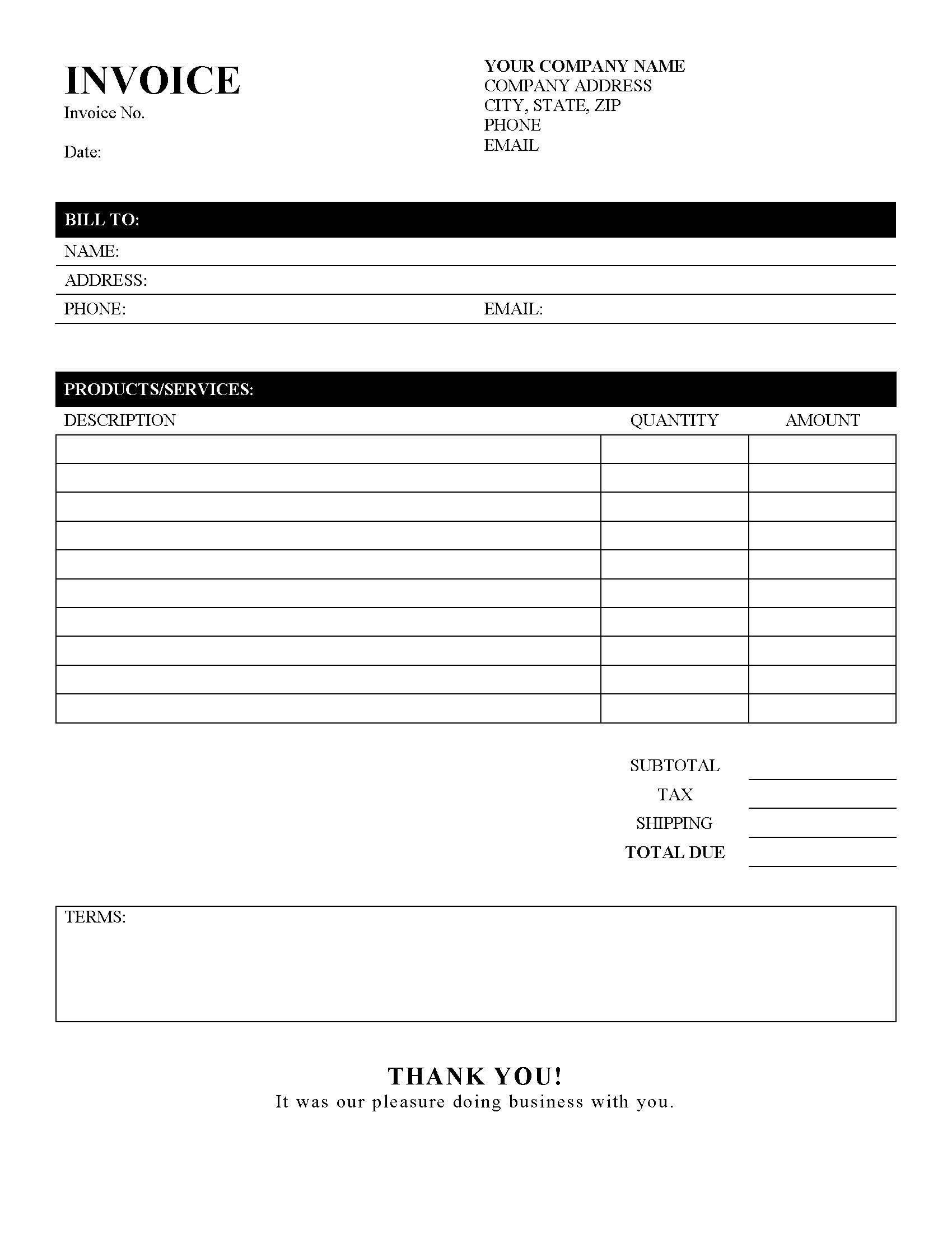 sample invoice blank template