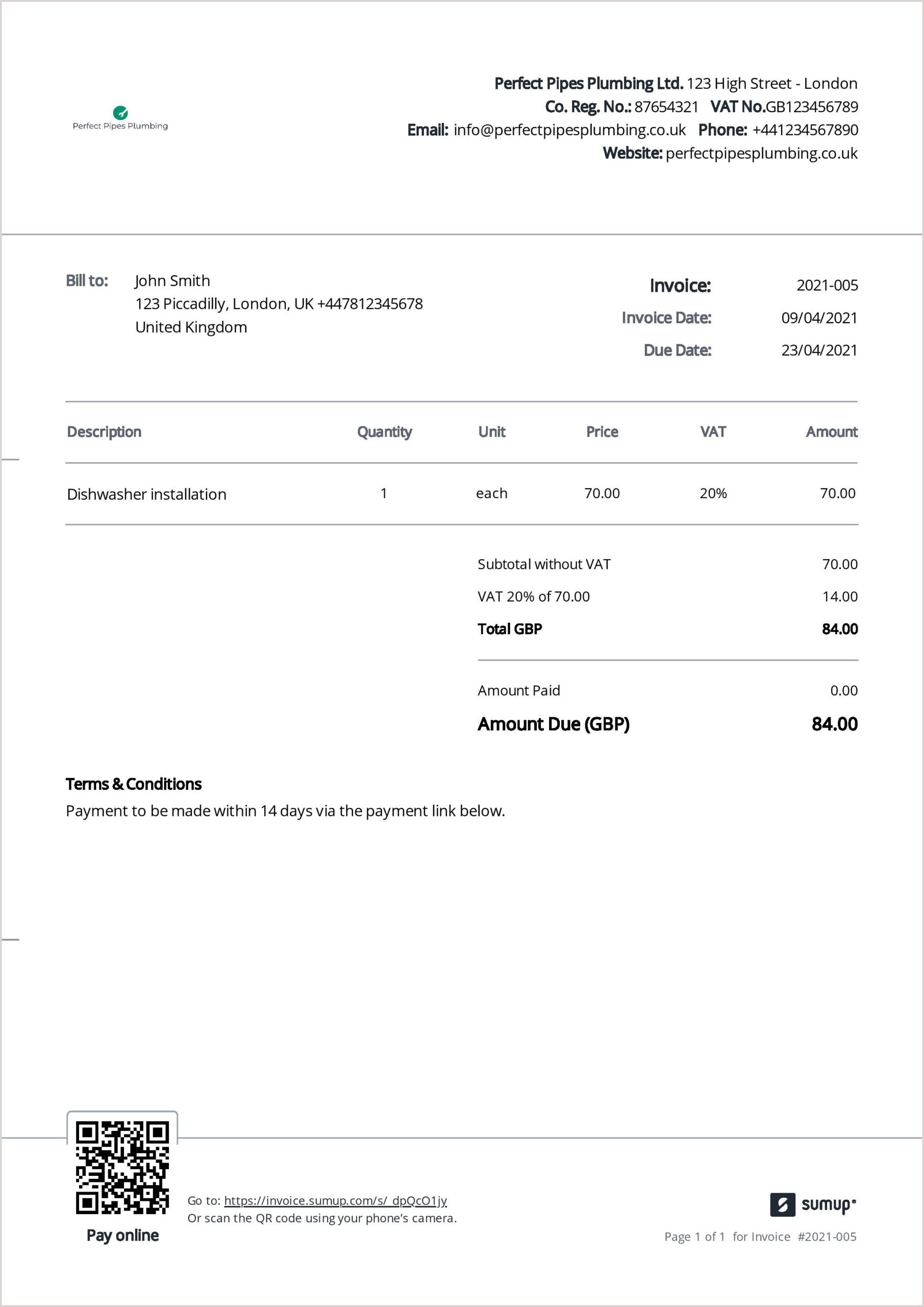 sample plumbers invoice template