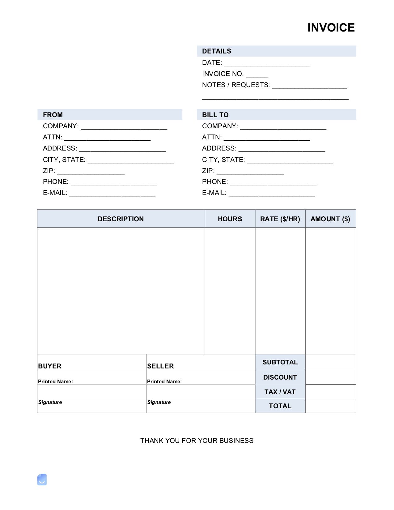 sample invoice with signature template