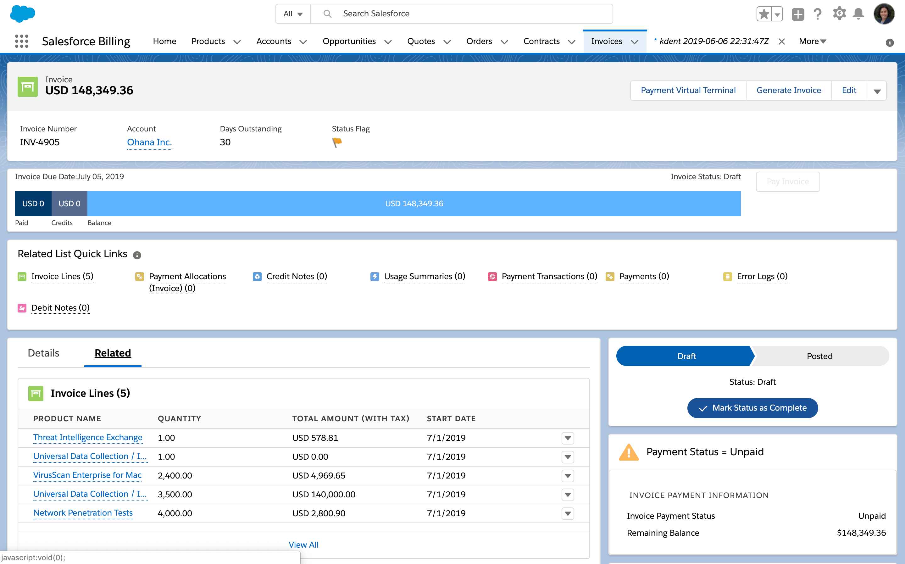 sample salesforce invoice template