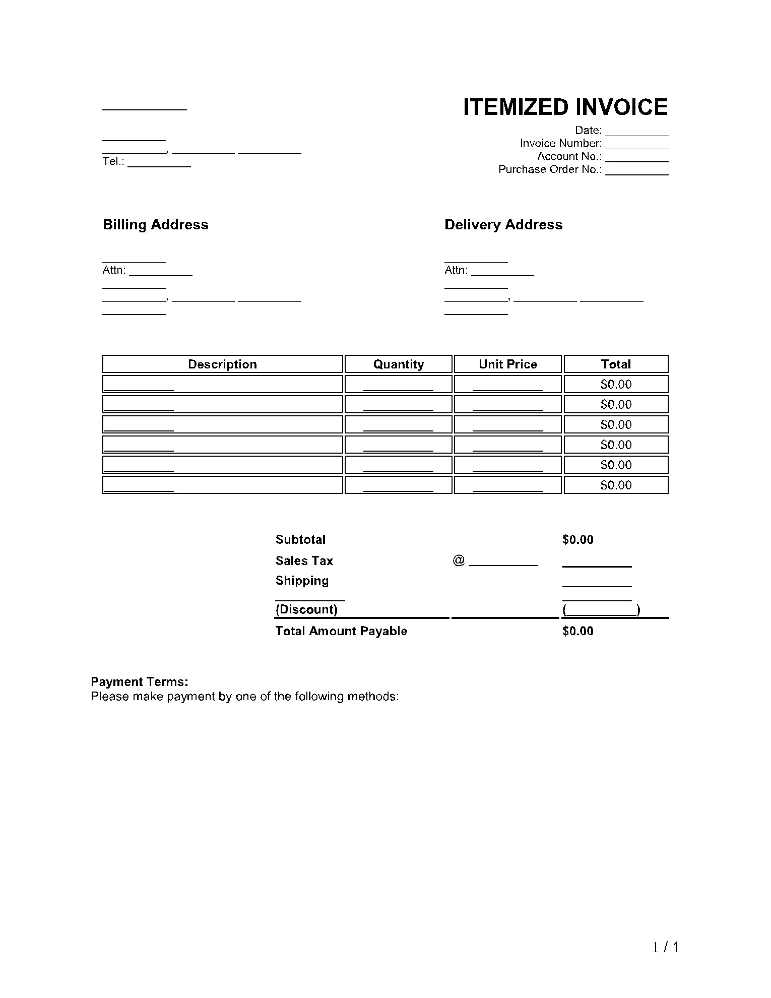 itemized invoice template