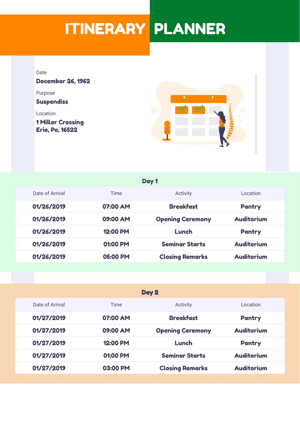 sample itinerary planning template