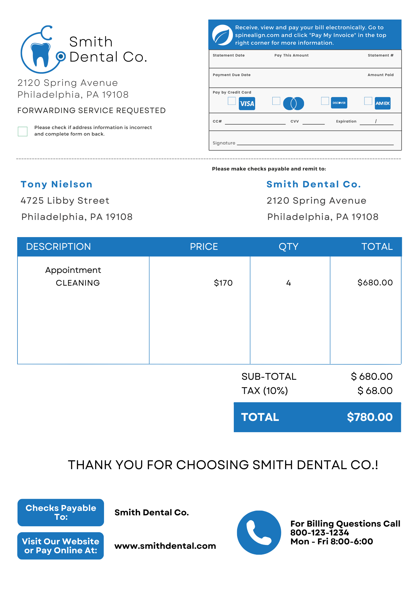 sample dental billing statement template