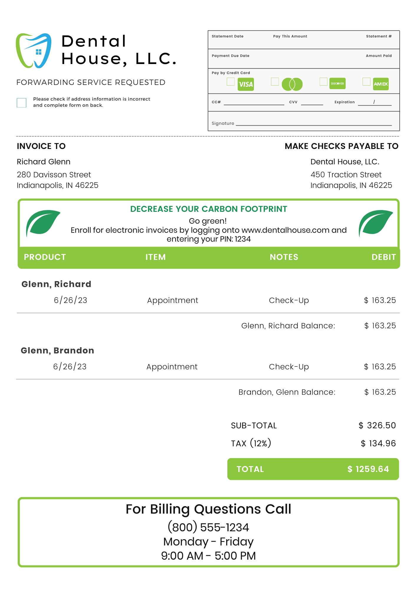 sample dental billing statement template