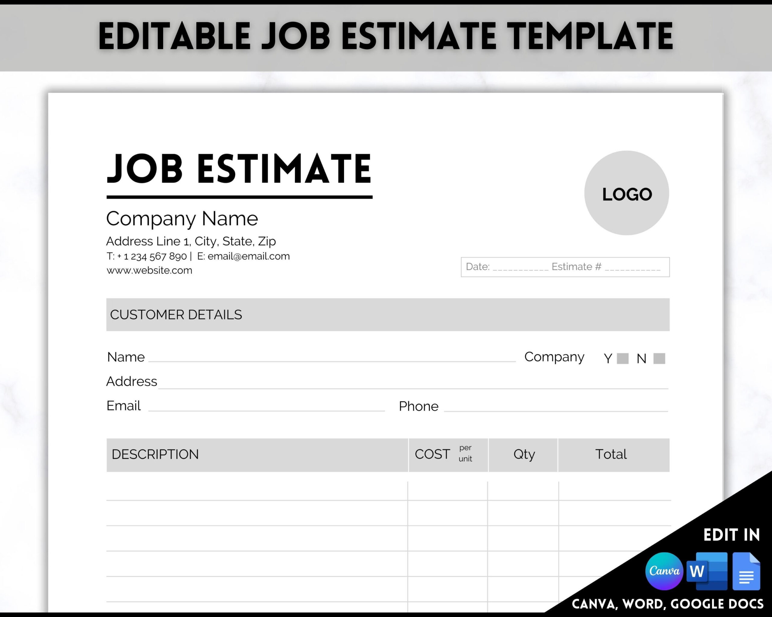 sample business estimate template