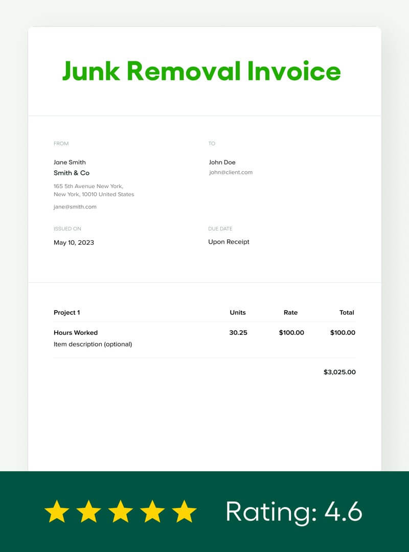 sample junk removal invoice template