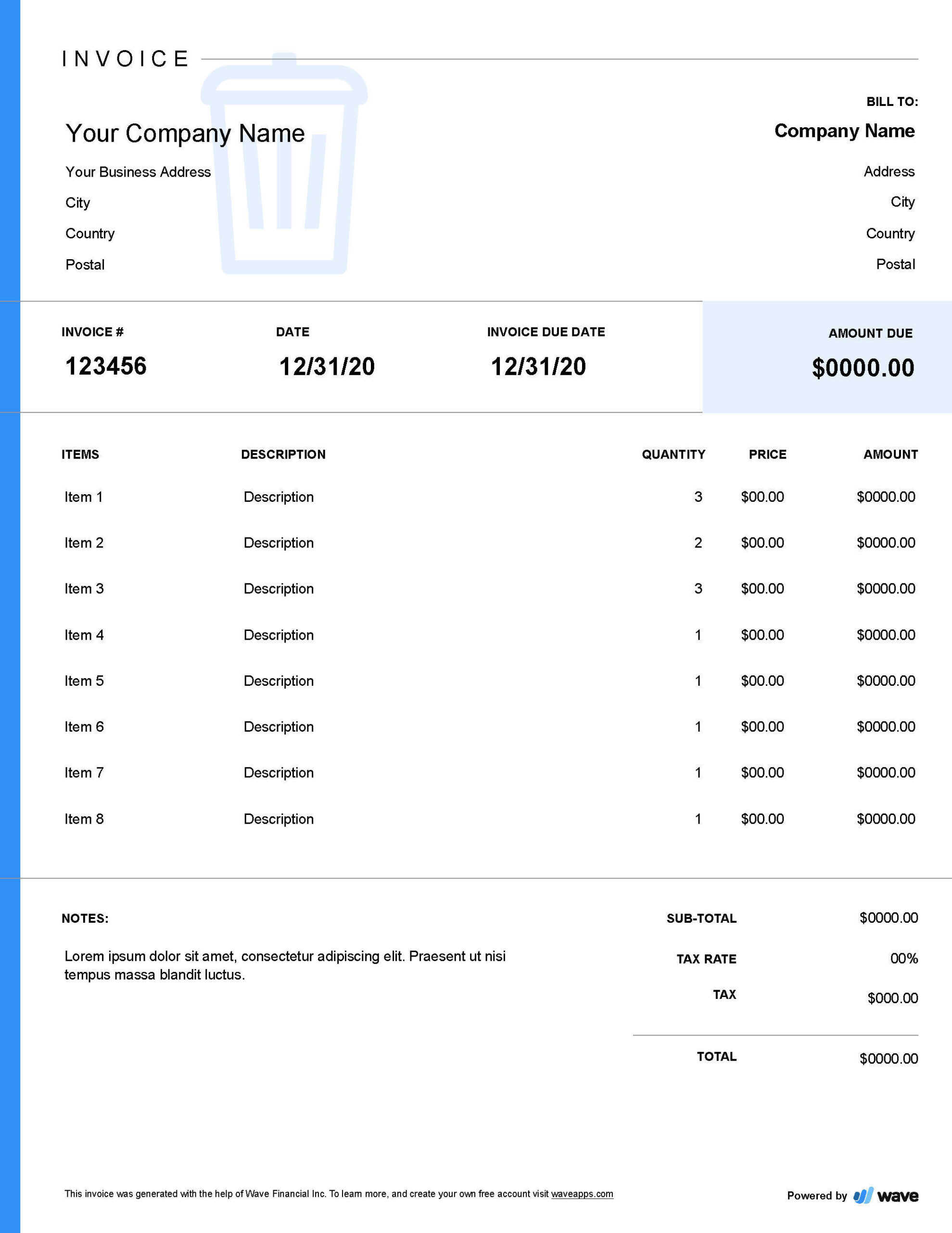 sample junk removal invoice template