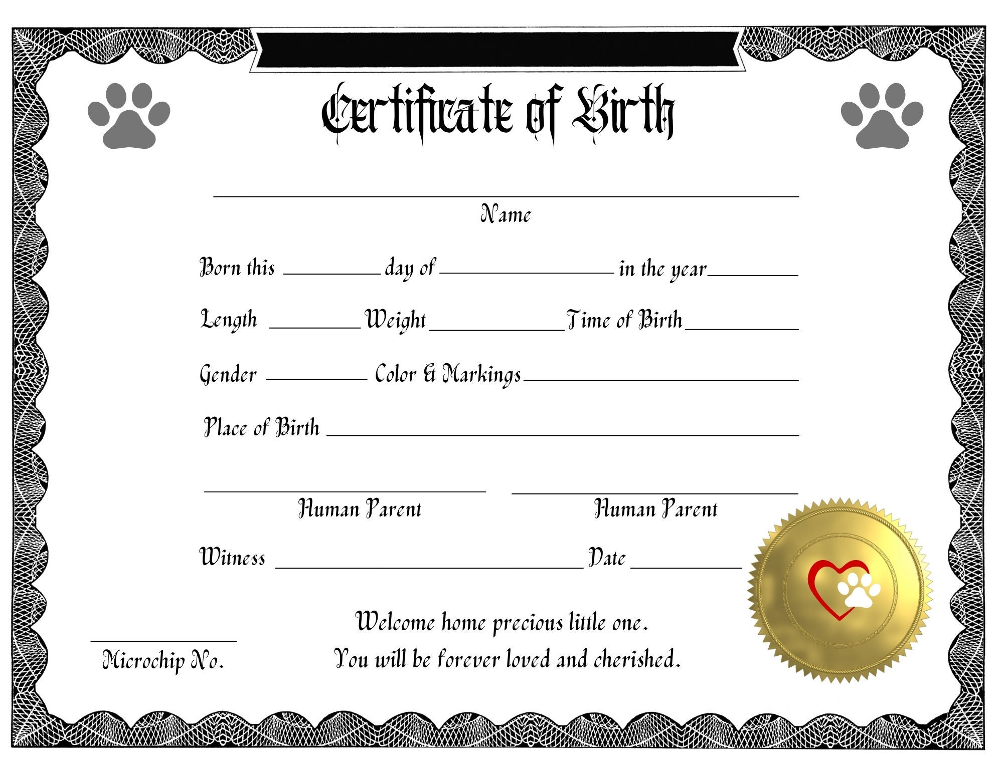 sample cat birth certificate template