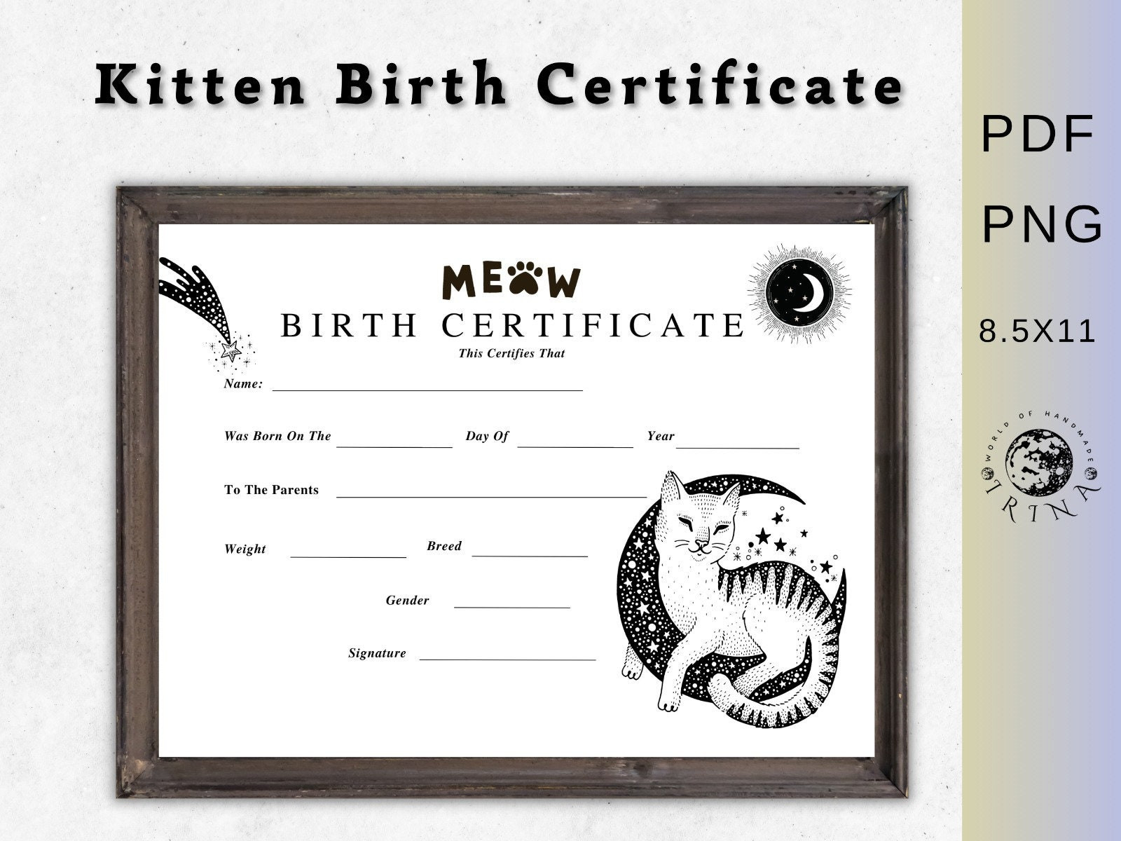 sample cat birth certificate template