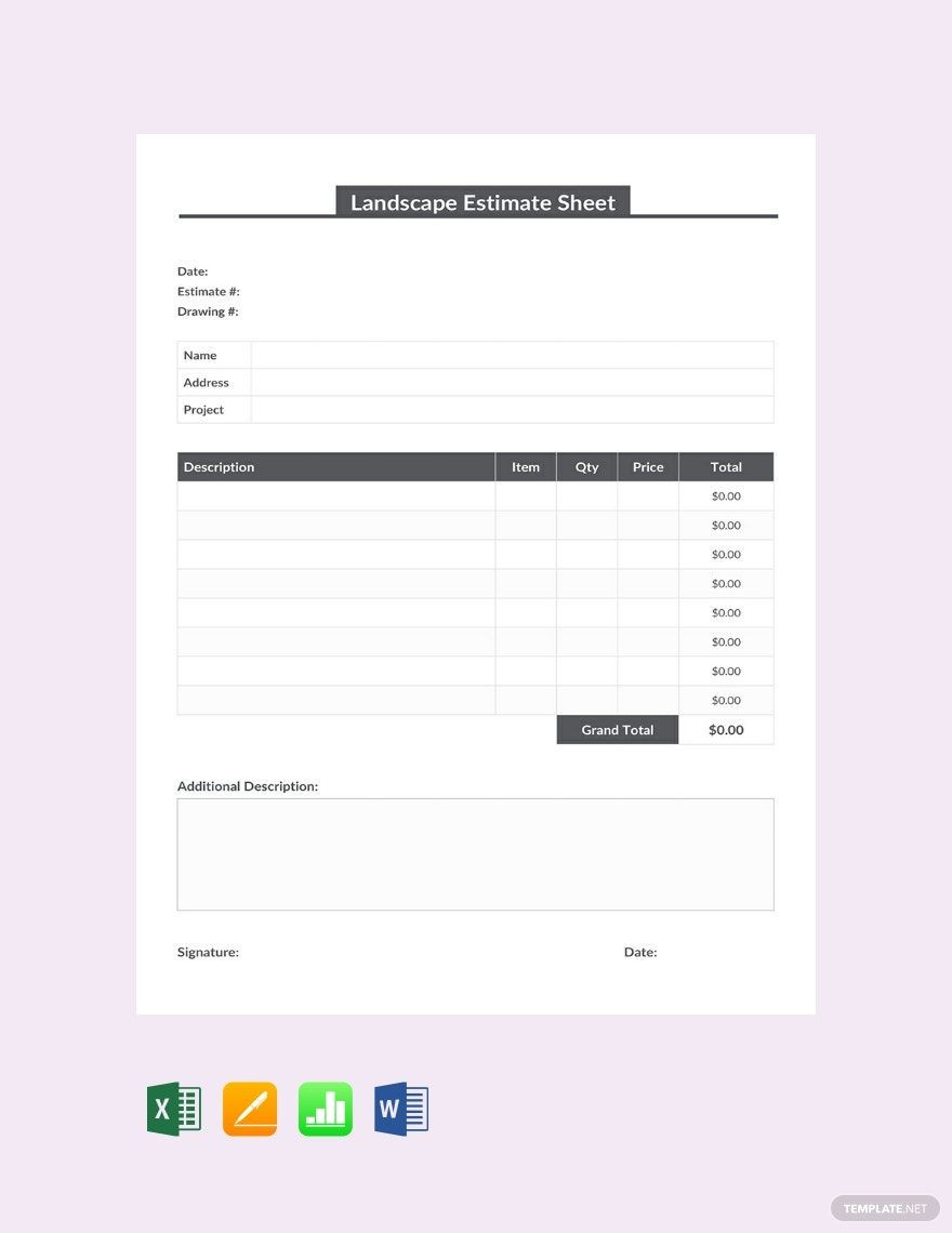 sample landscape estimate template