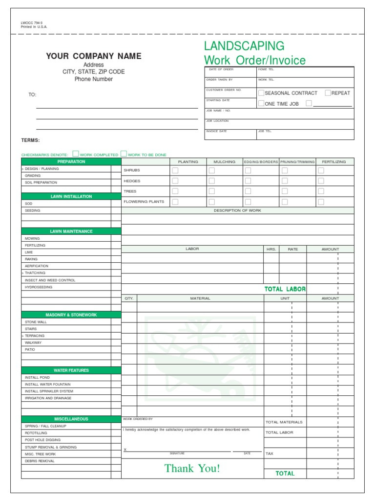 landscaping invoice template