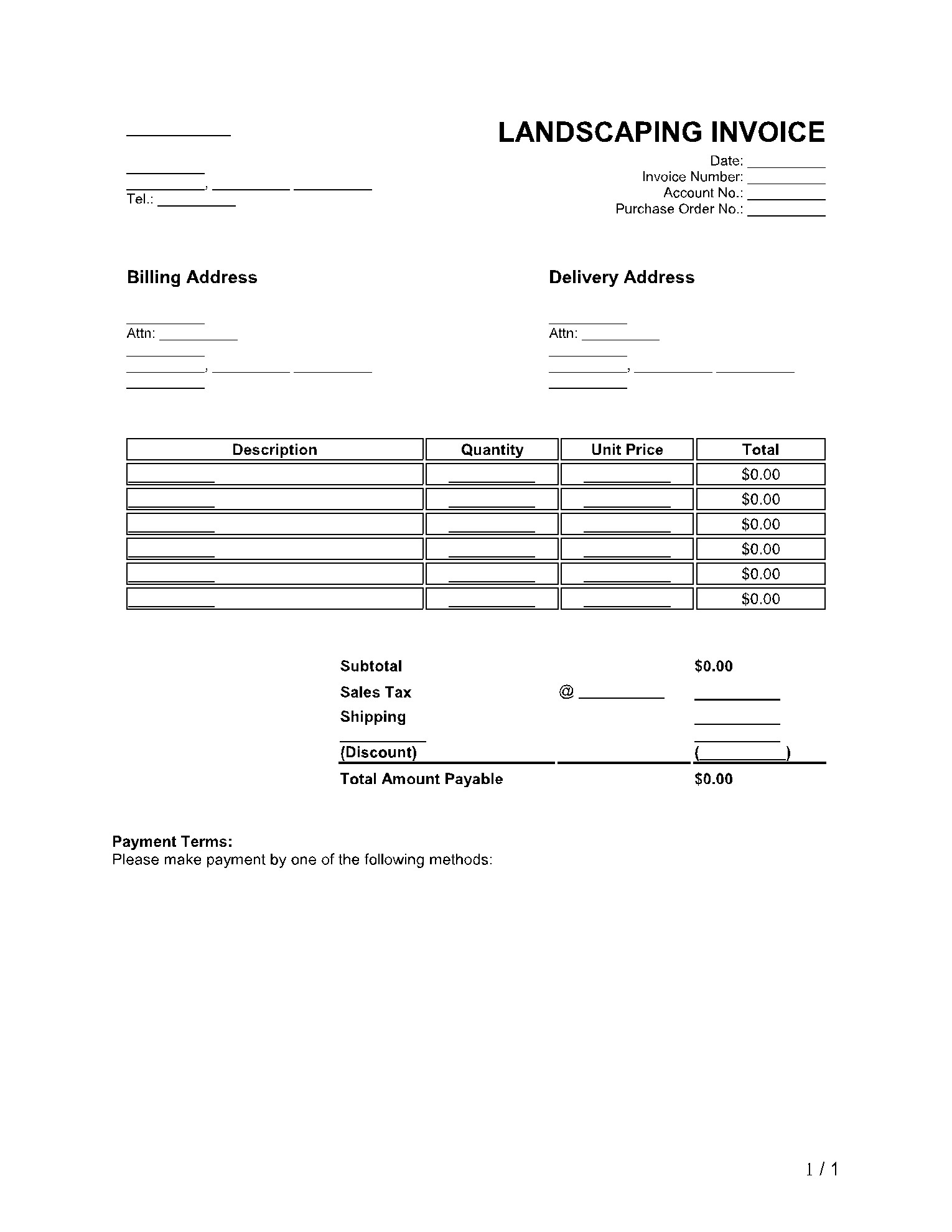 landscaping invoice template