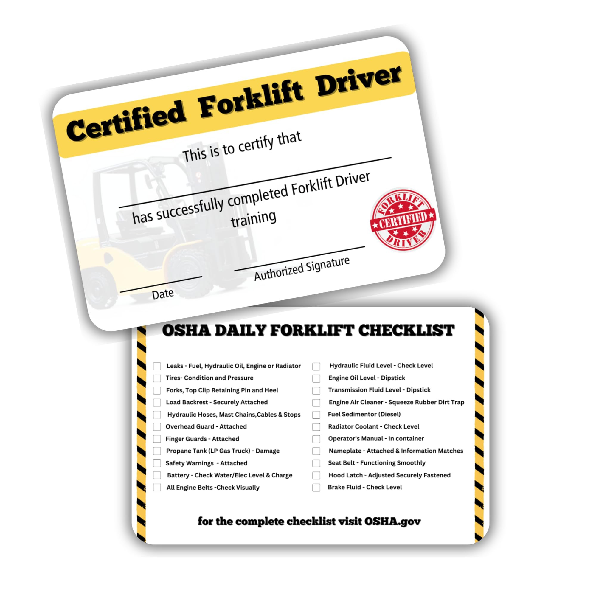 sample Forklift Certificate template