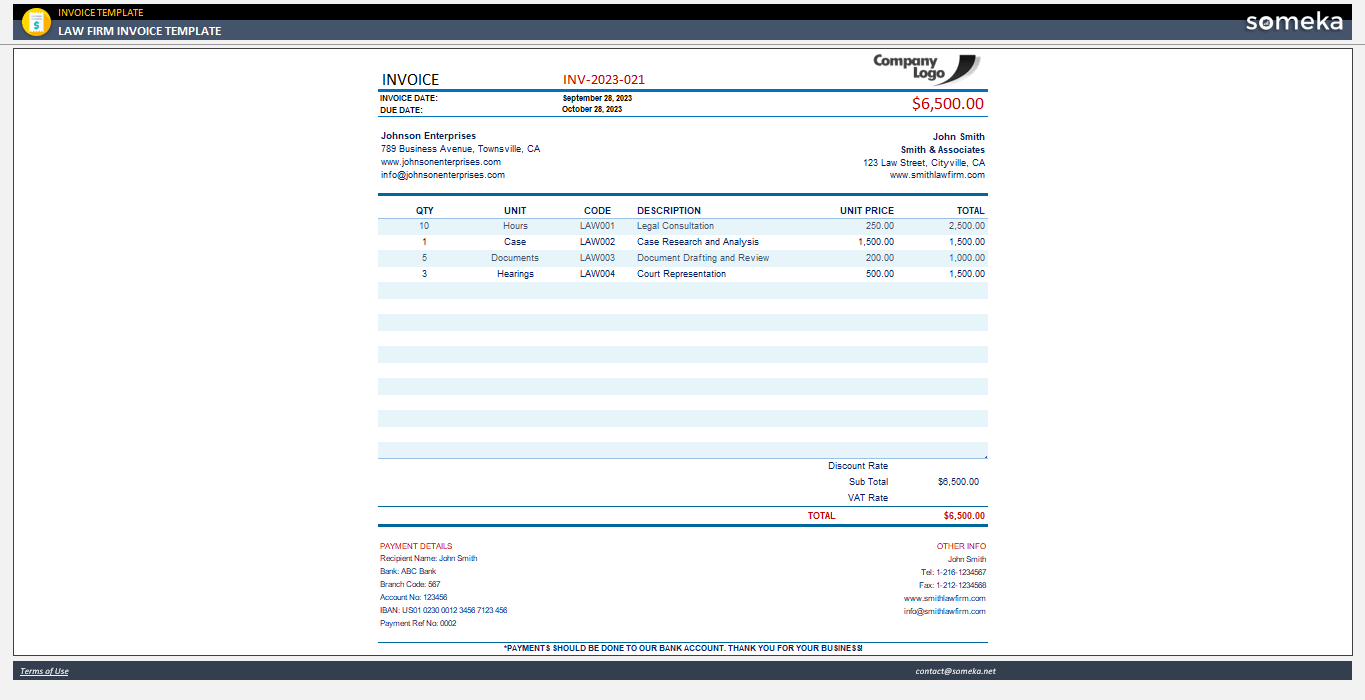 law invoice template