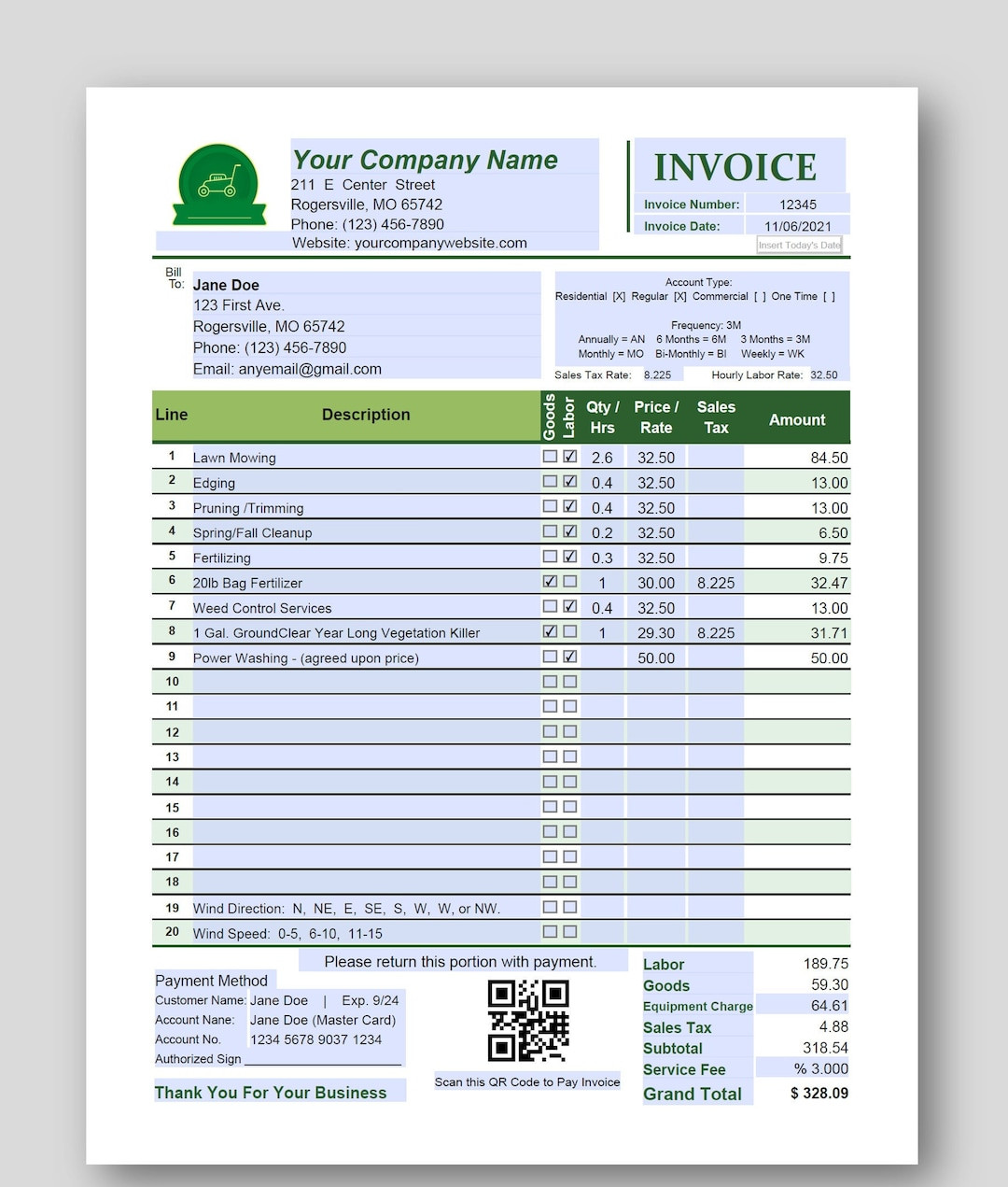 invoice for lawn services template