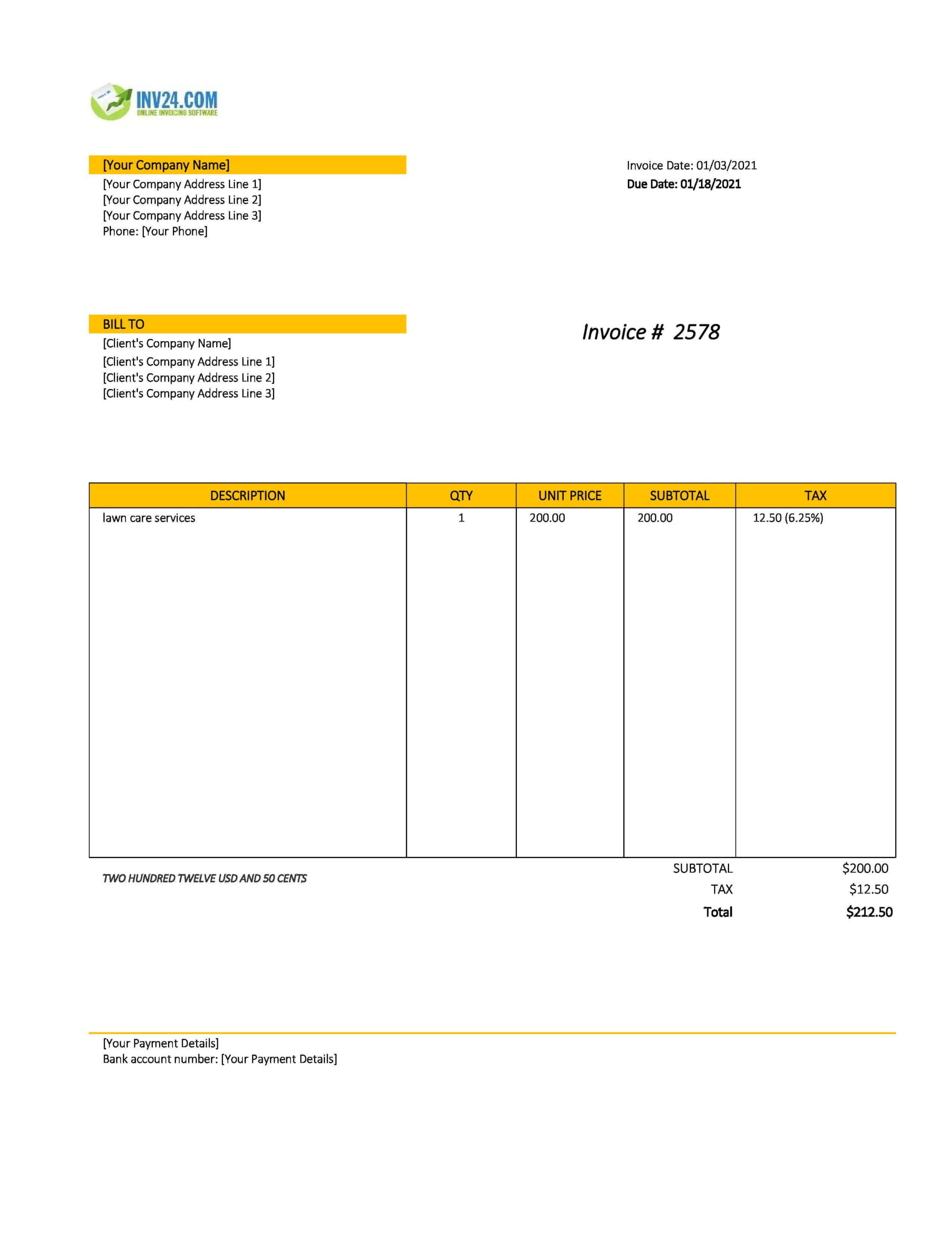 invoice for lawn services template