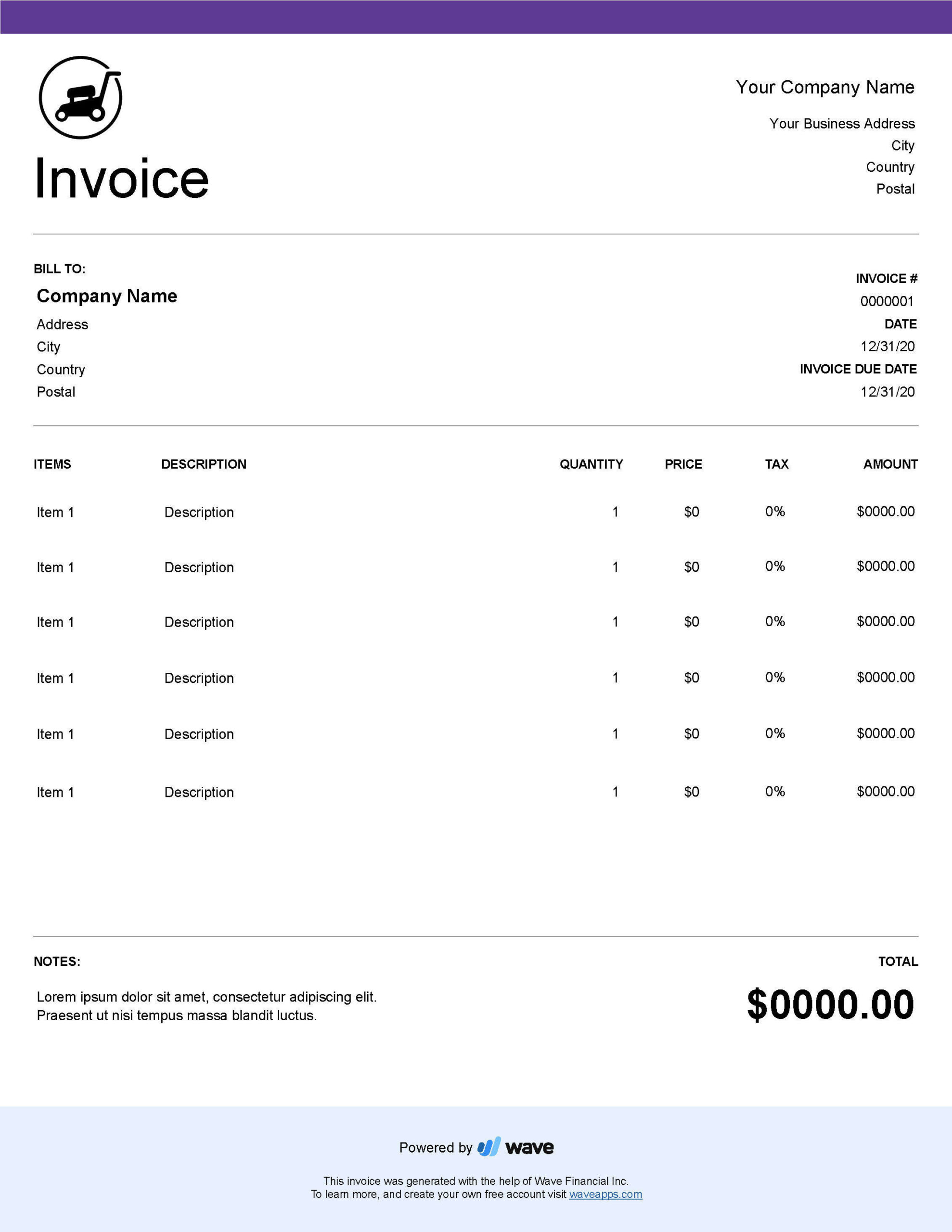 invoice for lawn services template