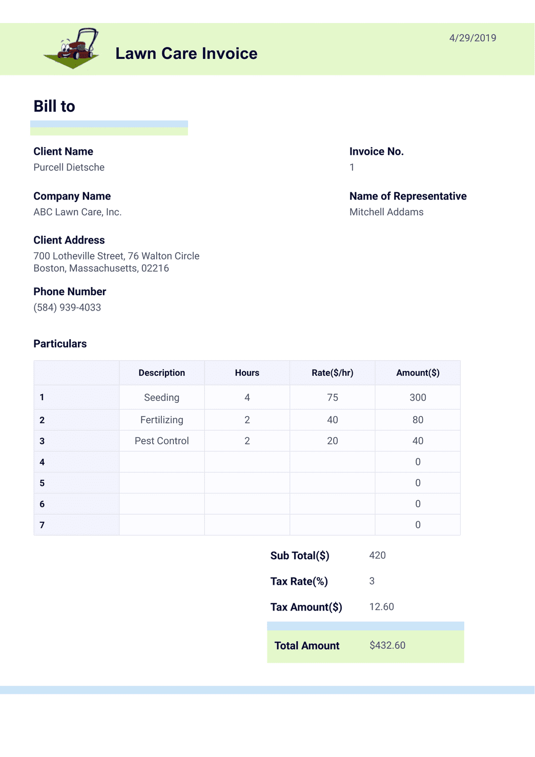 invoice for lawn services template