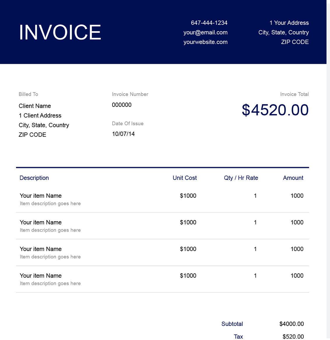 sample legal service invoice template