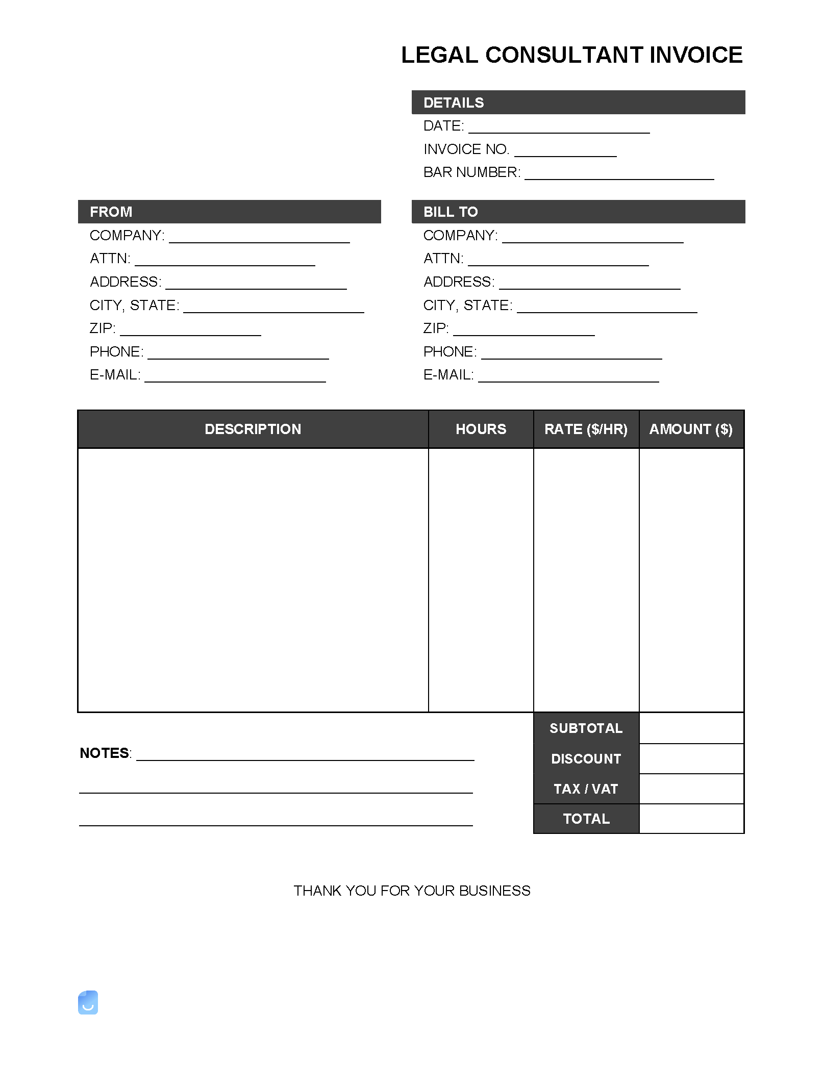 sample legal consulting invoice template