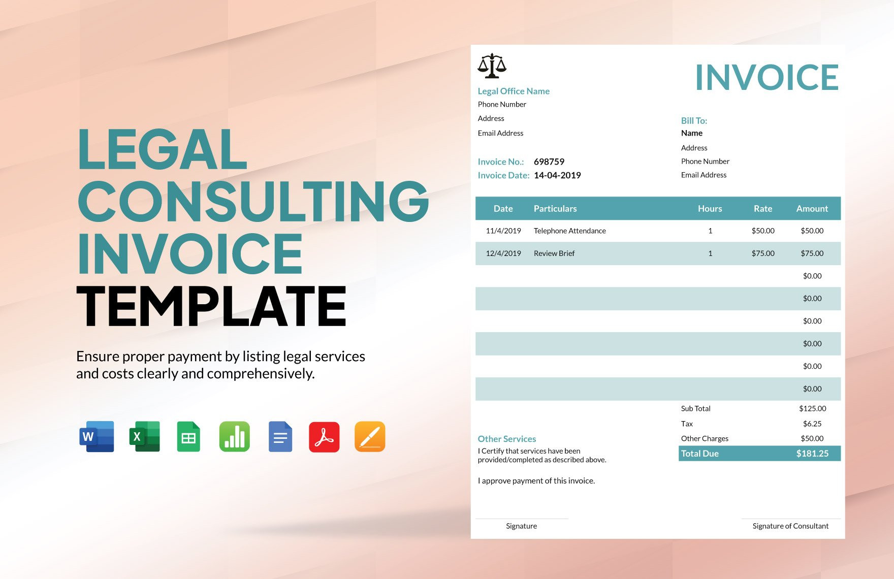 sample legal consulting invoice template