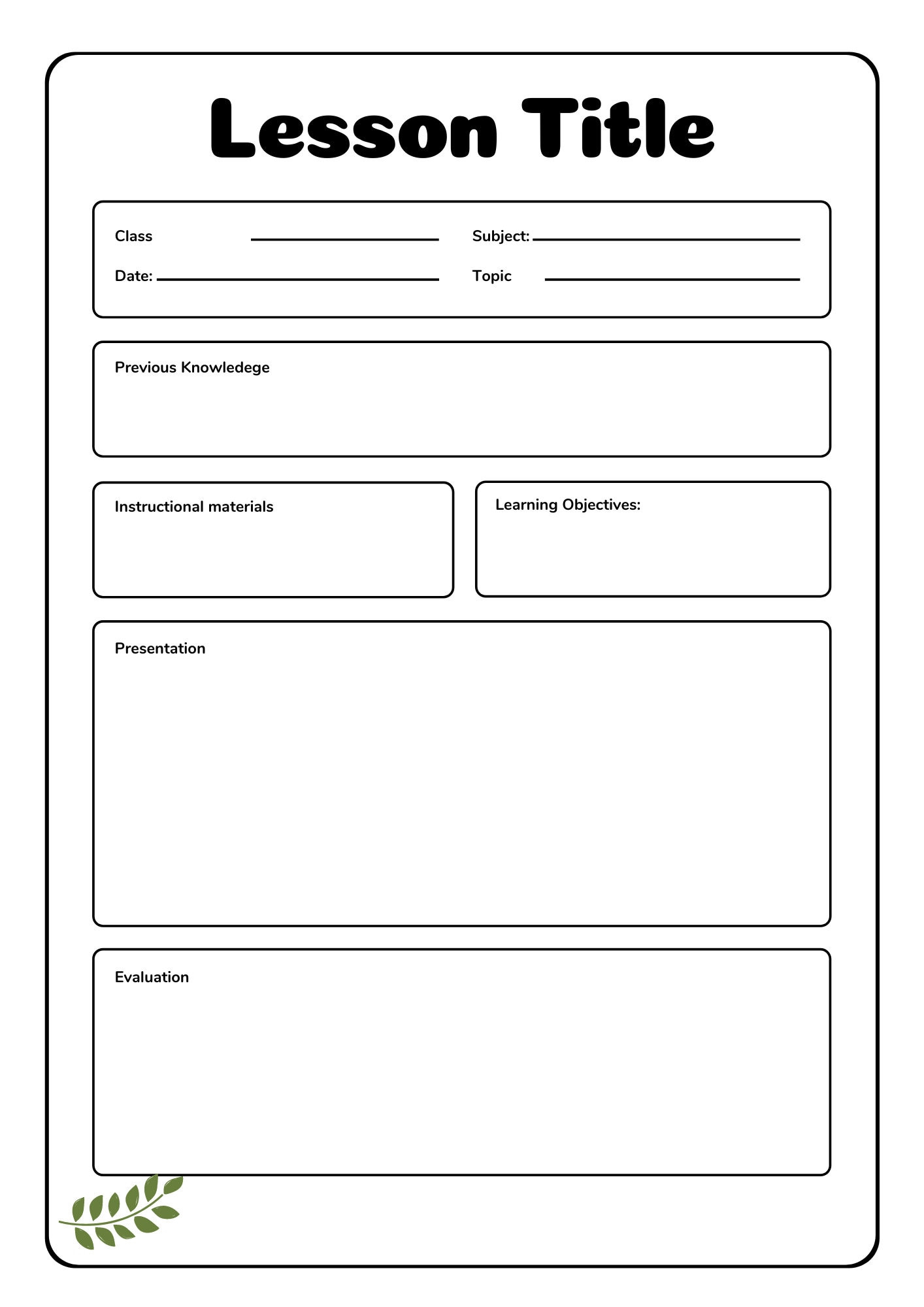 sample lesson planner template