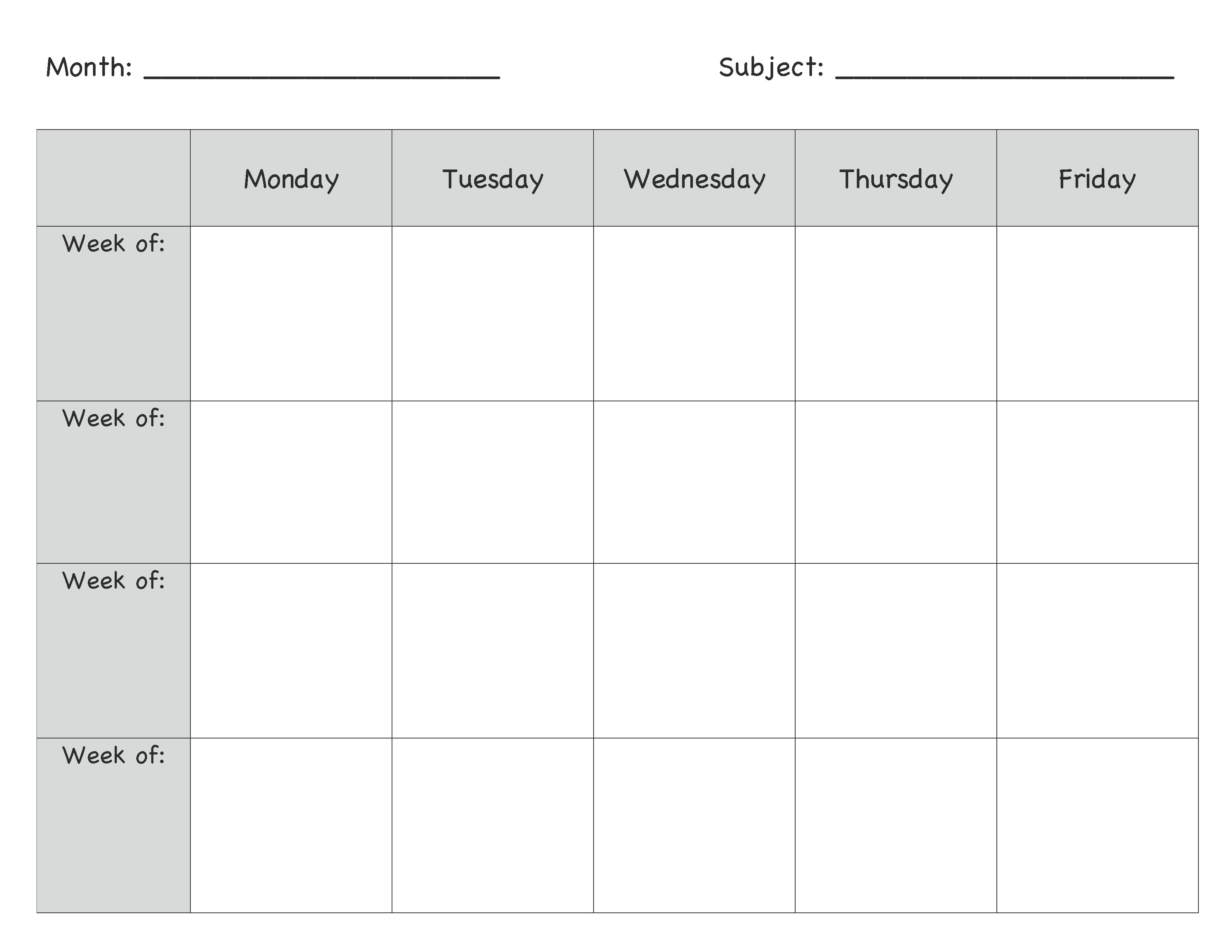 sample monthly lesson planner template