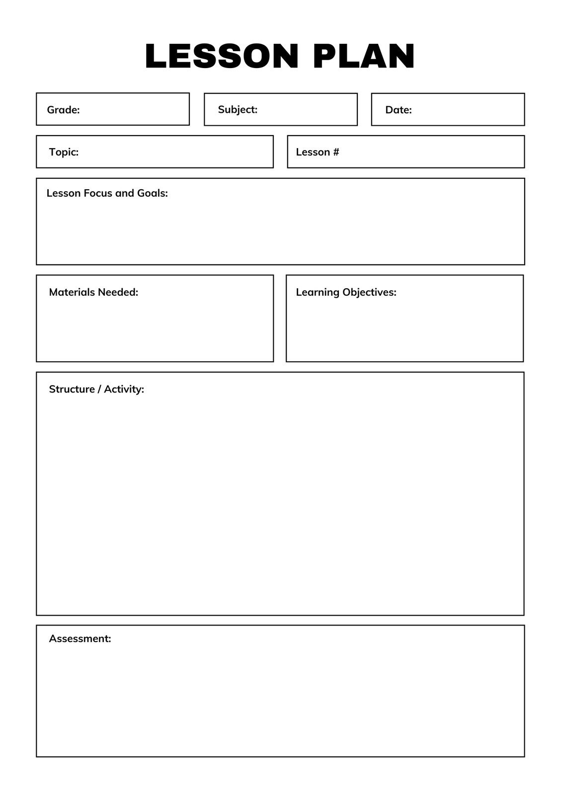 sample lesson planner template