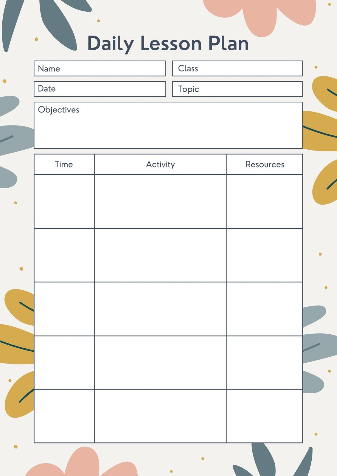 sample lesson planner template