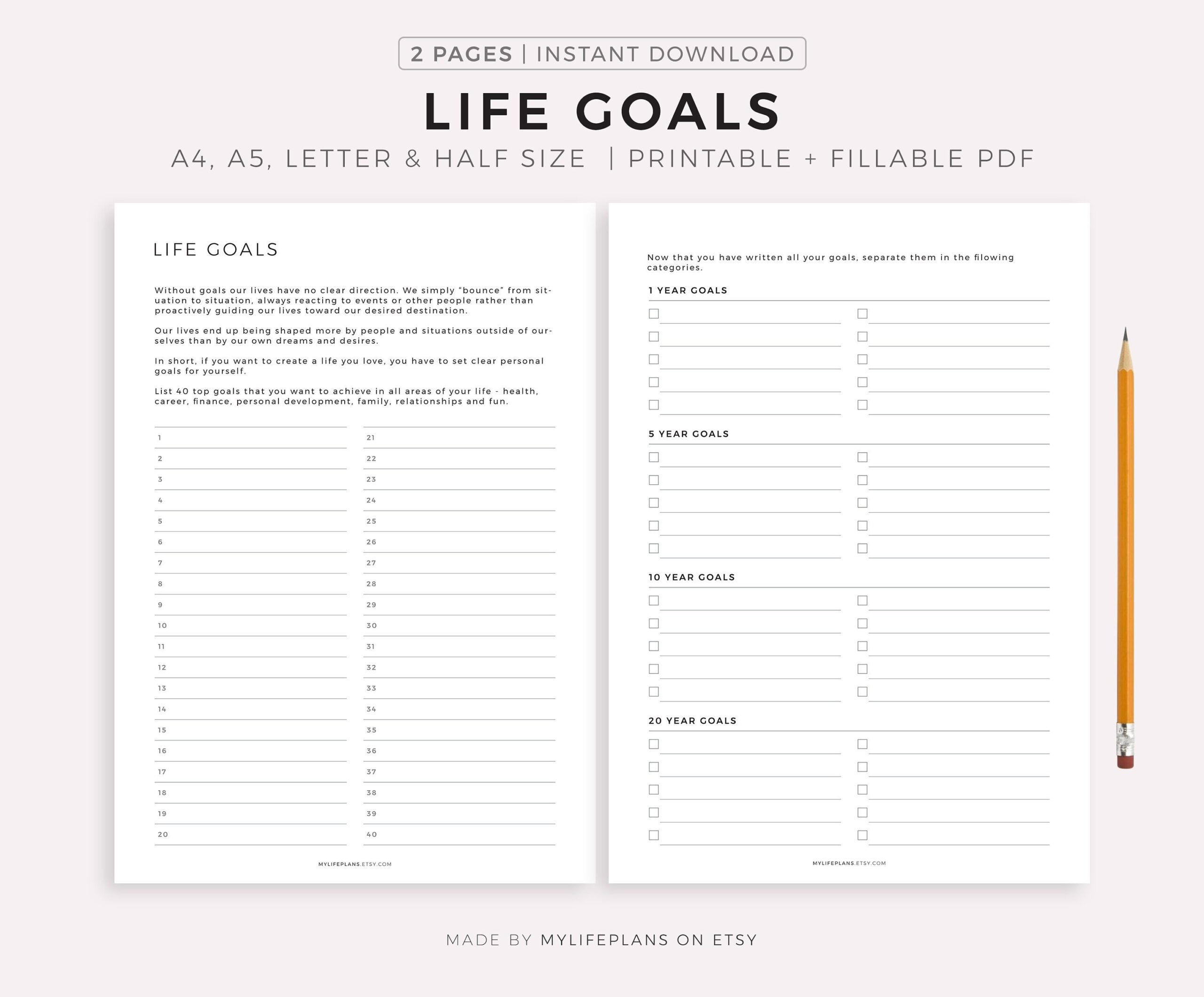 sample personal goal planner template