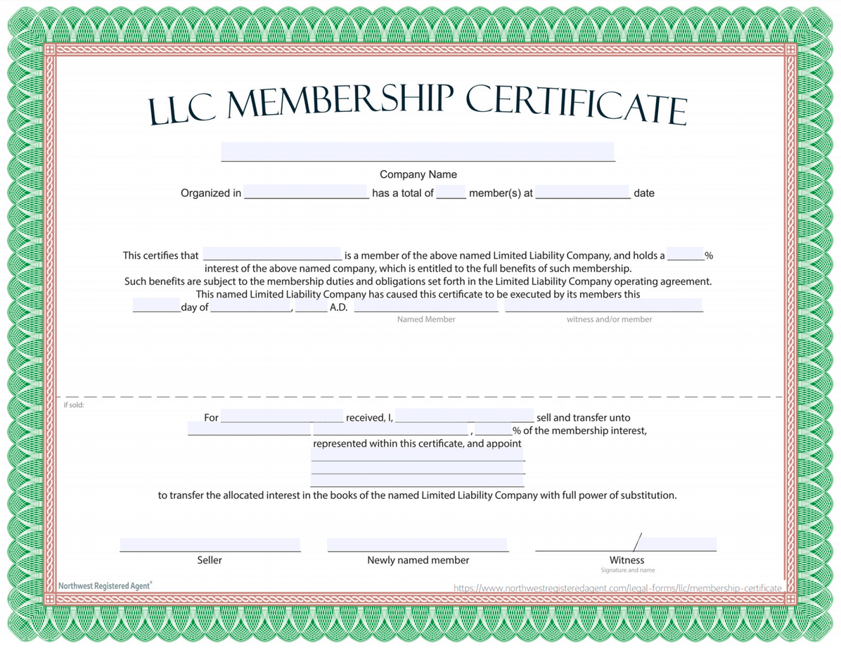 sample Llc Member Certificate template