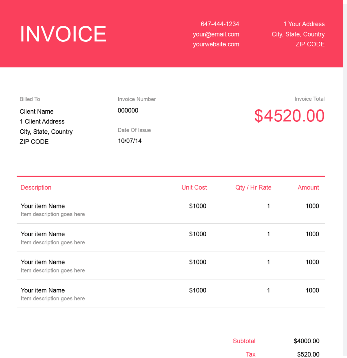 invoice for designer template