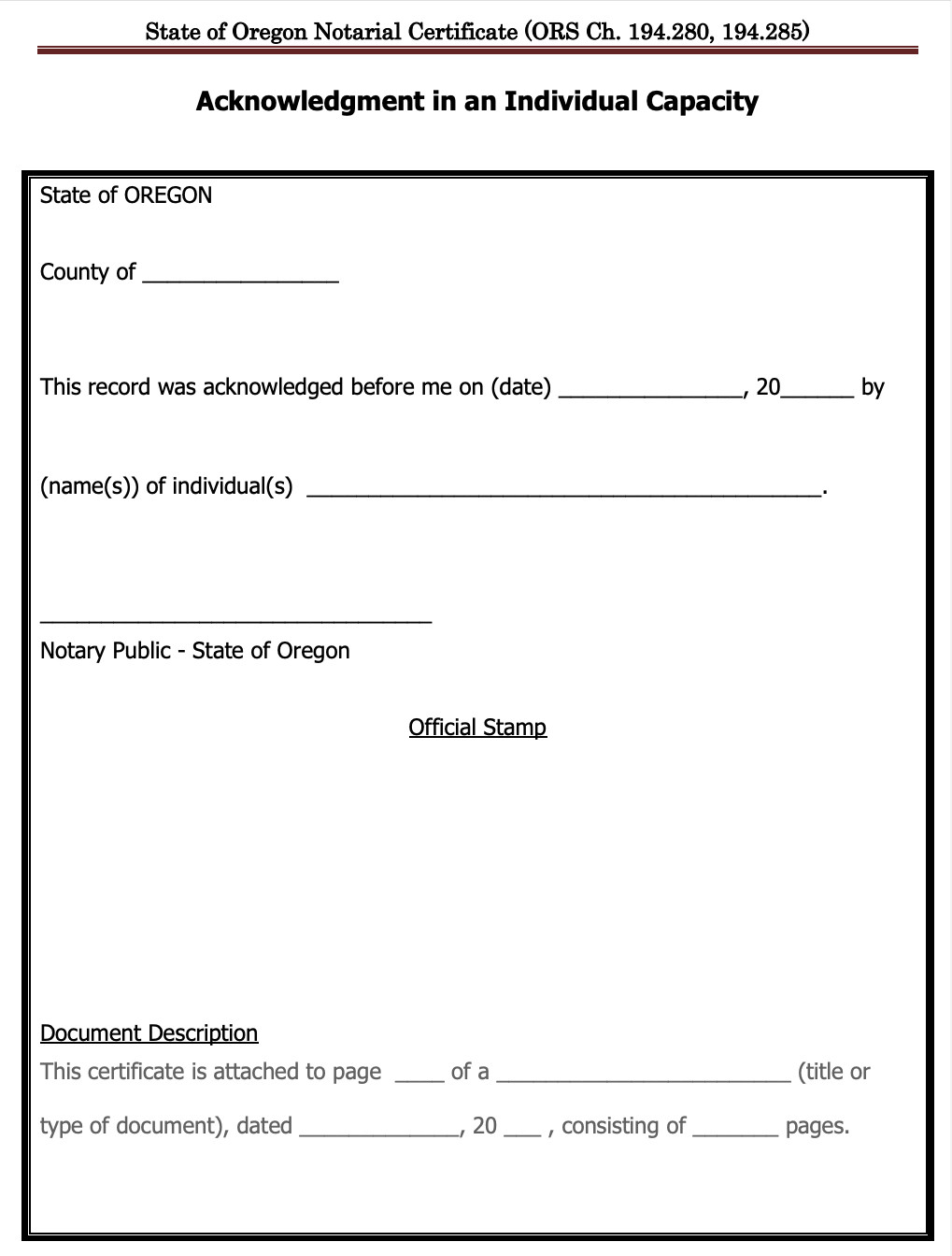 Printable Notary Certificate Template