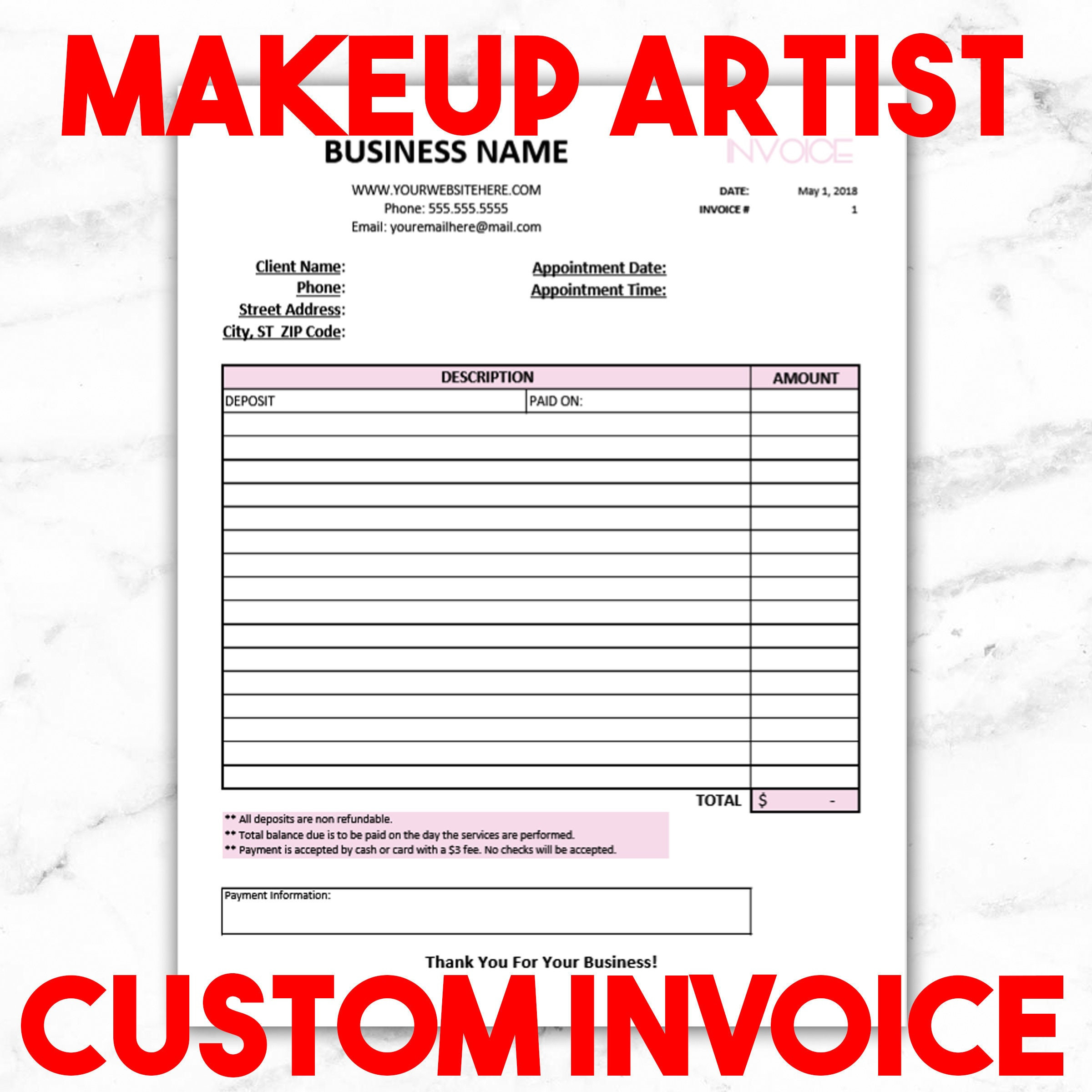 sample invoice for makeup artist template